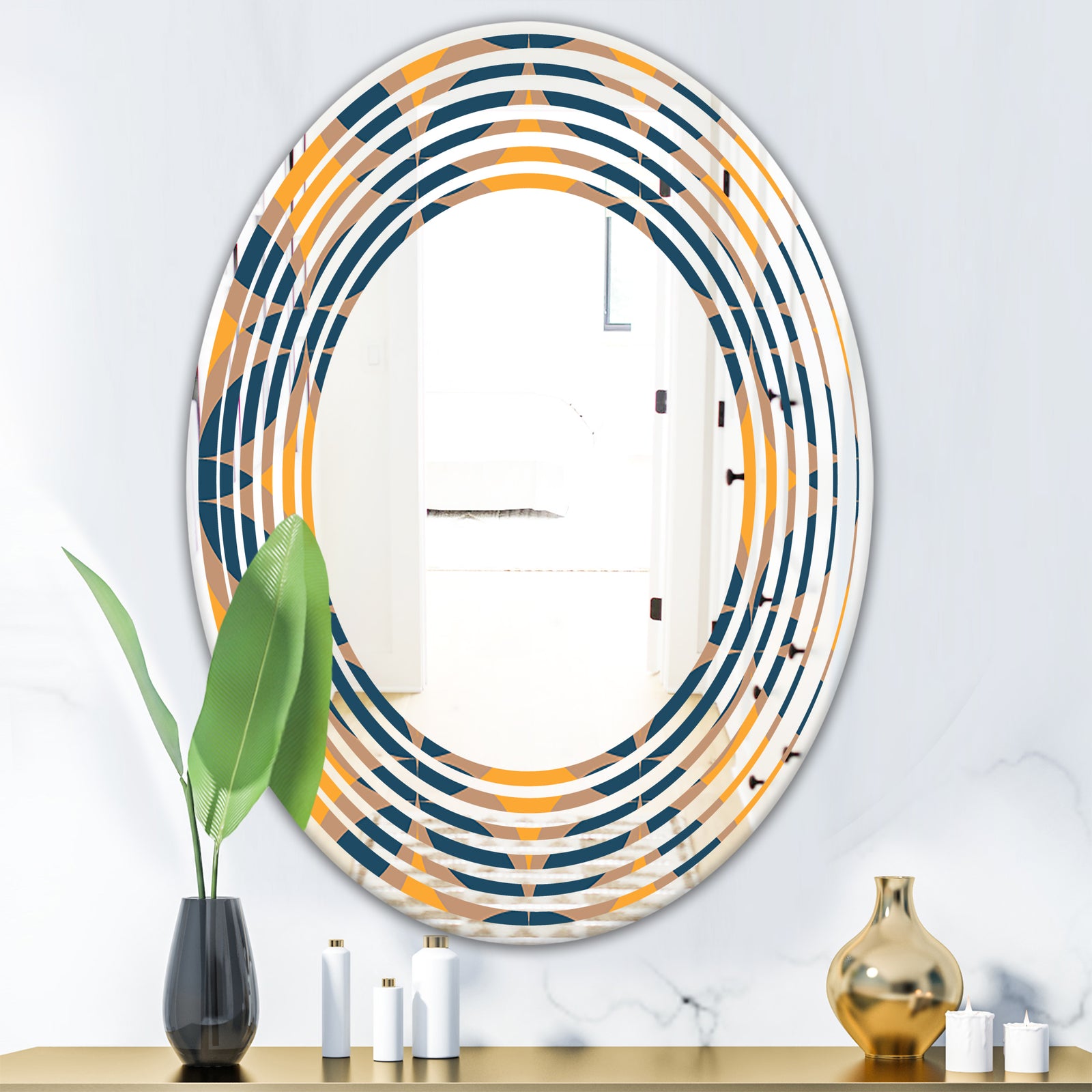 Abstract Retro Design III - Modern Round or Oval Wall Mirror - Wave