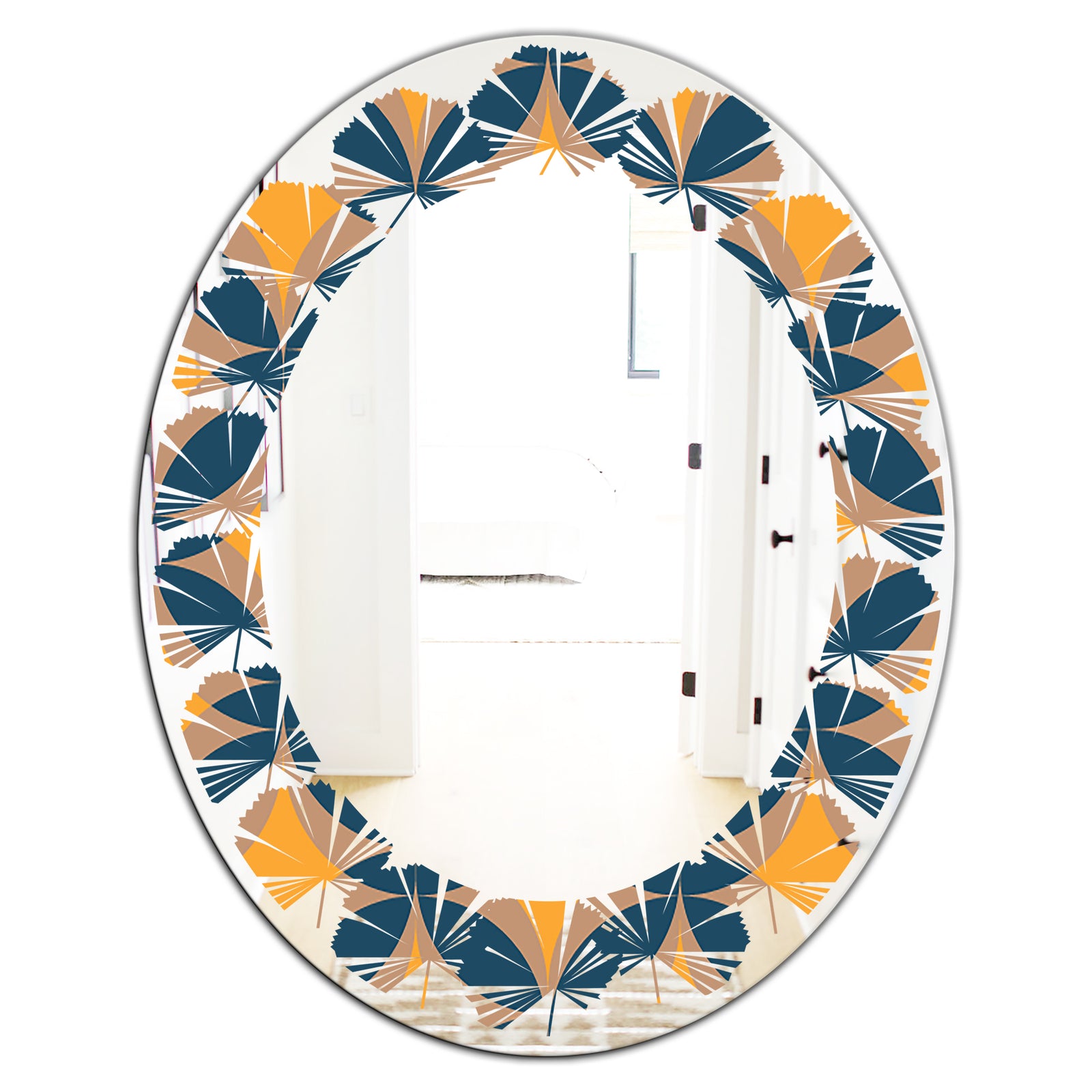 Abstract Retro Design III - Modern Round or Oval Wall Mirror - Leaves