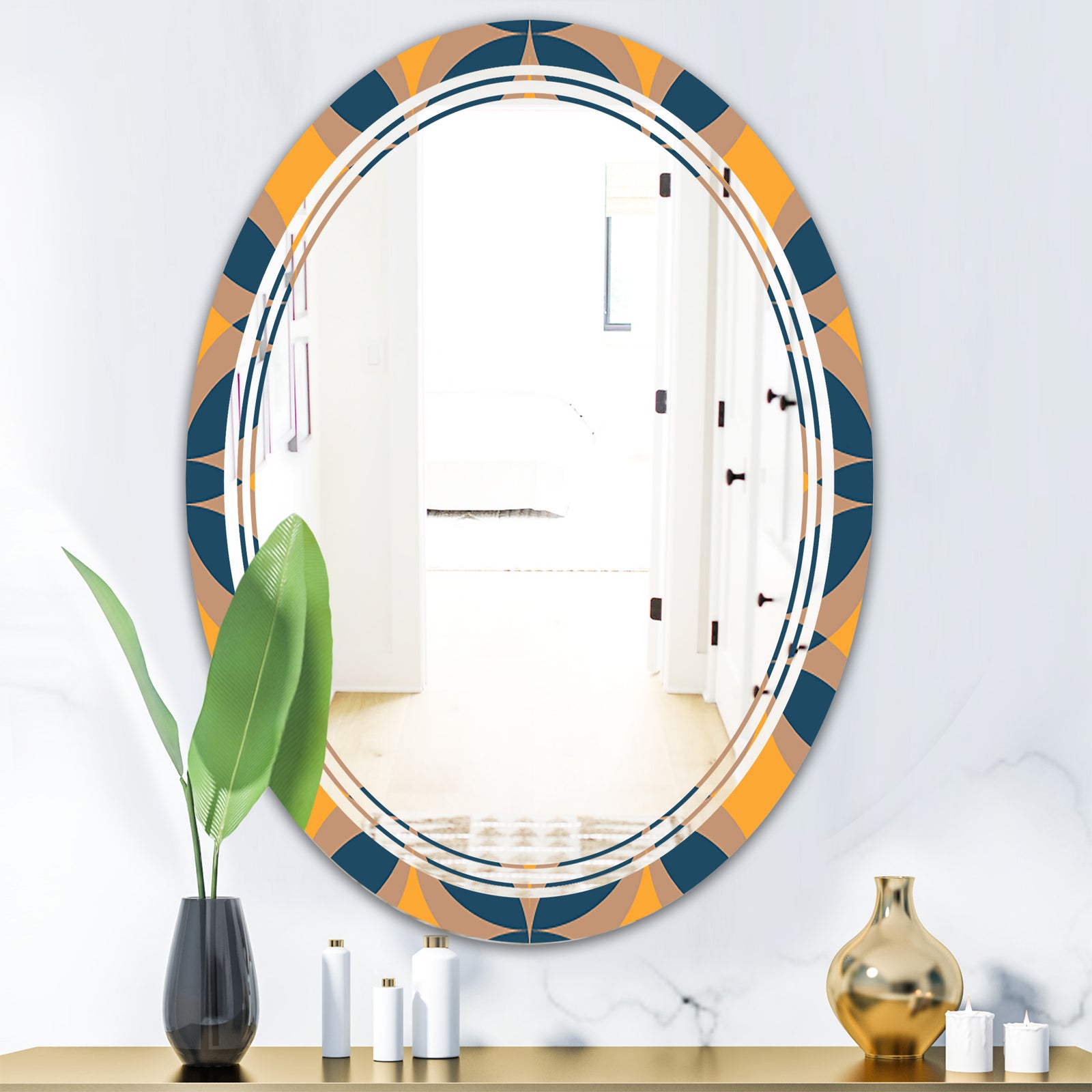 Abstract Retro Design III - Modern Round or Oval Wall Mirror - Triple C
