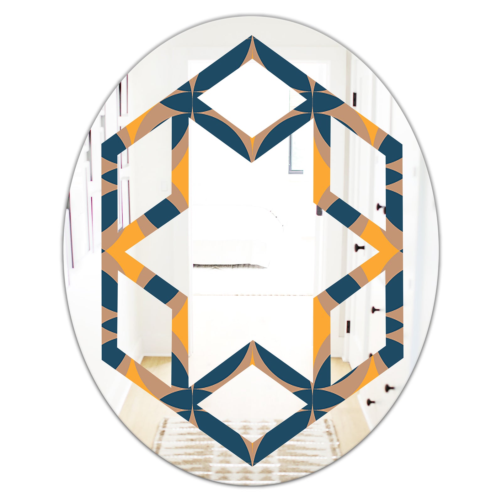 Abstract Retro Design III - Modern Round or Oval Wall Mirror - Hexagon Star