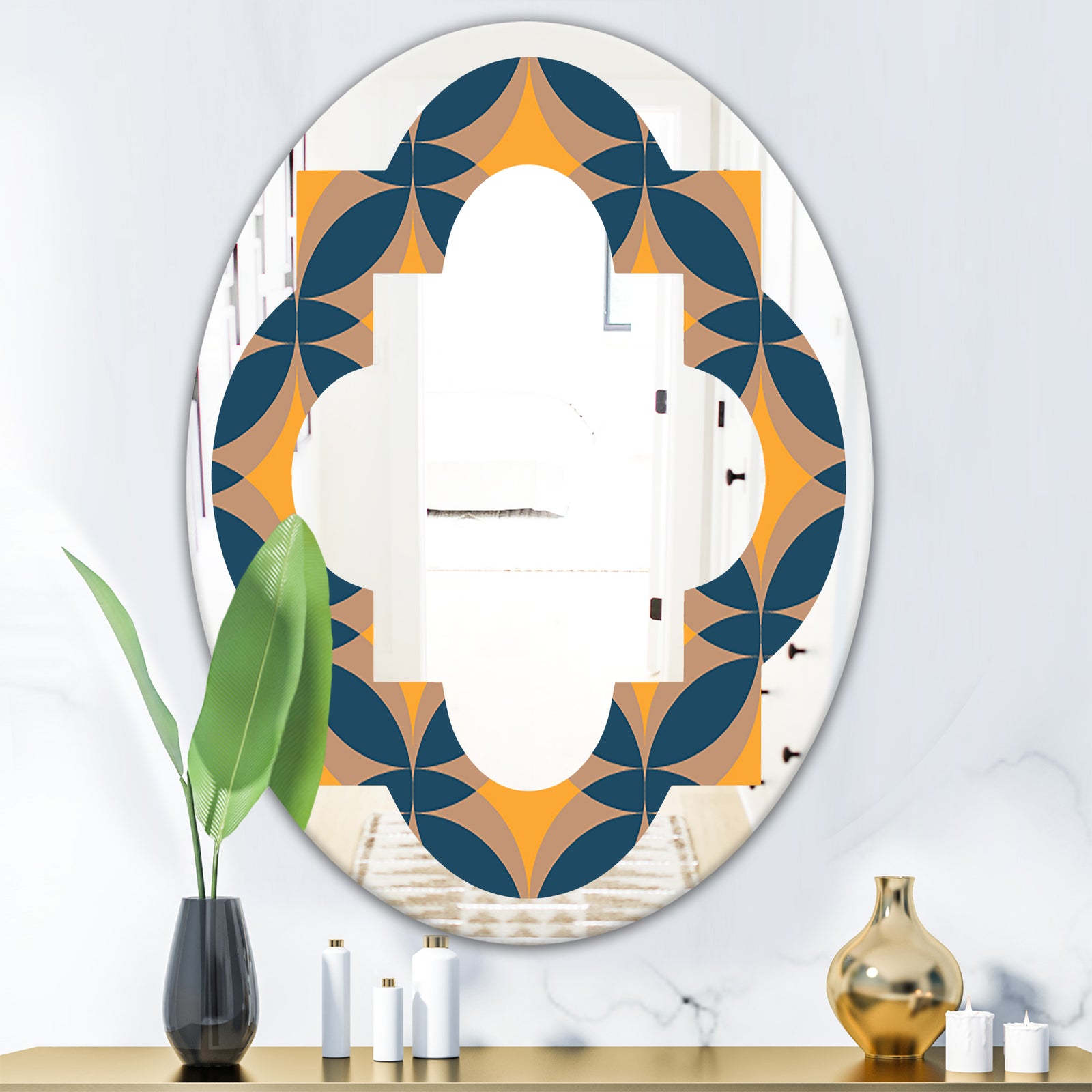 Abstract Retro Design III - Modern Round or Oval Wall Mirror - Quatrefoil