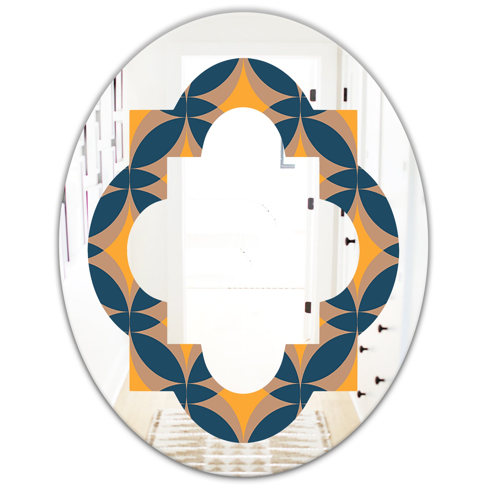 Abstract Retro Design III - Modern Round or Oval Wall Mirror - Quatrefoil