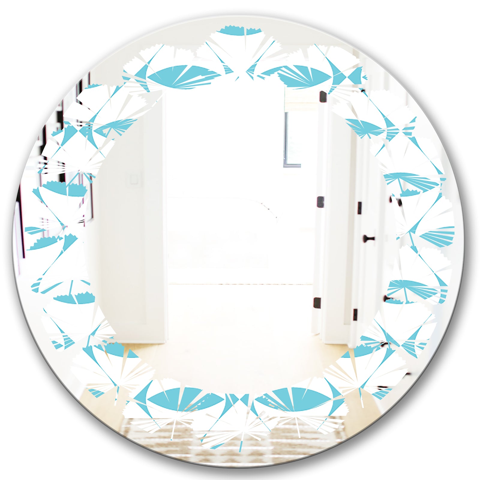 Abstract Retro Geometrical Design III - Modern Round or Oval Wall Mirror - Leaves