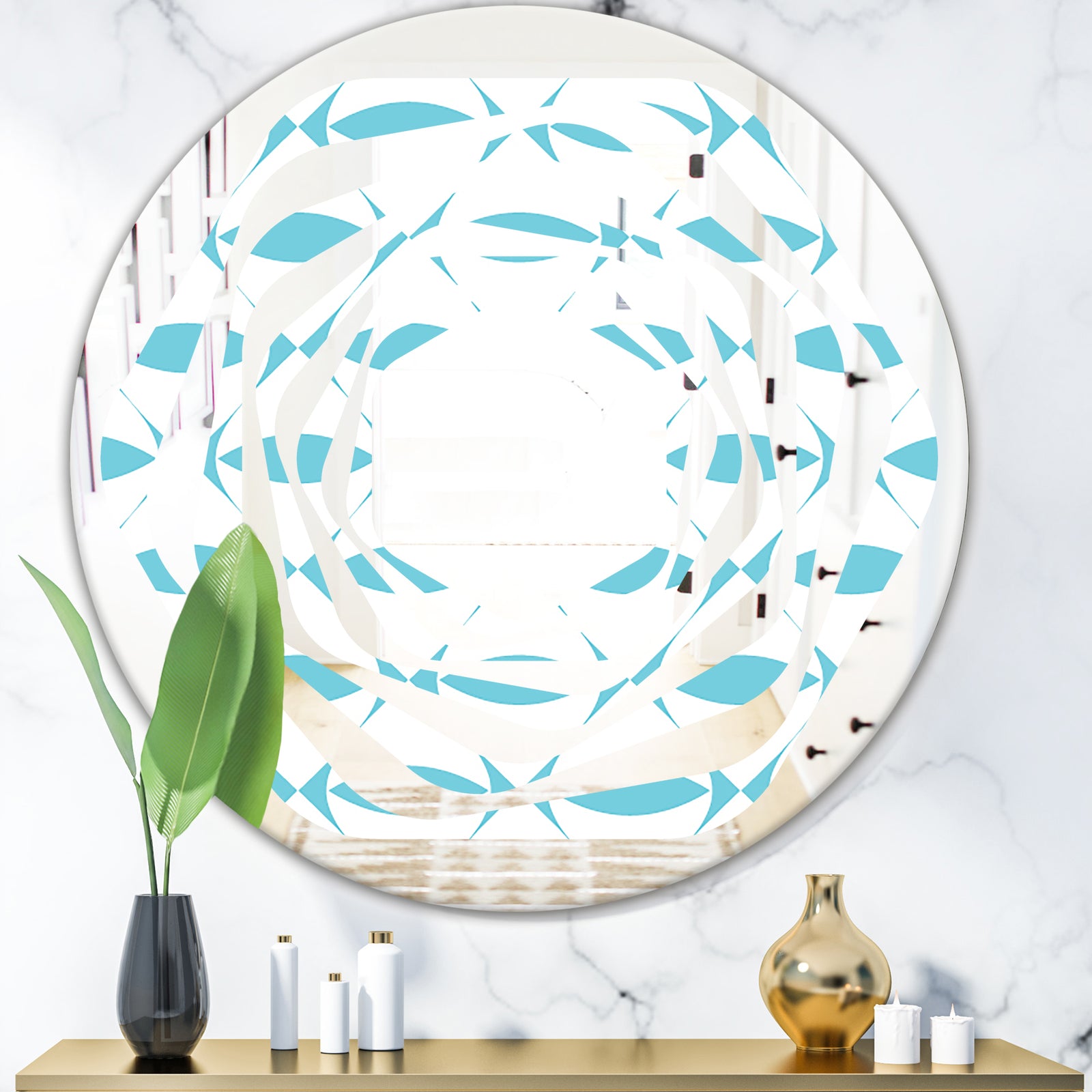 Abstract Retro Geometrical Design III - Modern Round or Oval Wall Mirror - Whirl