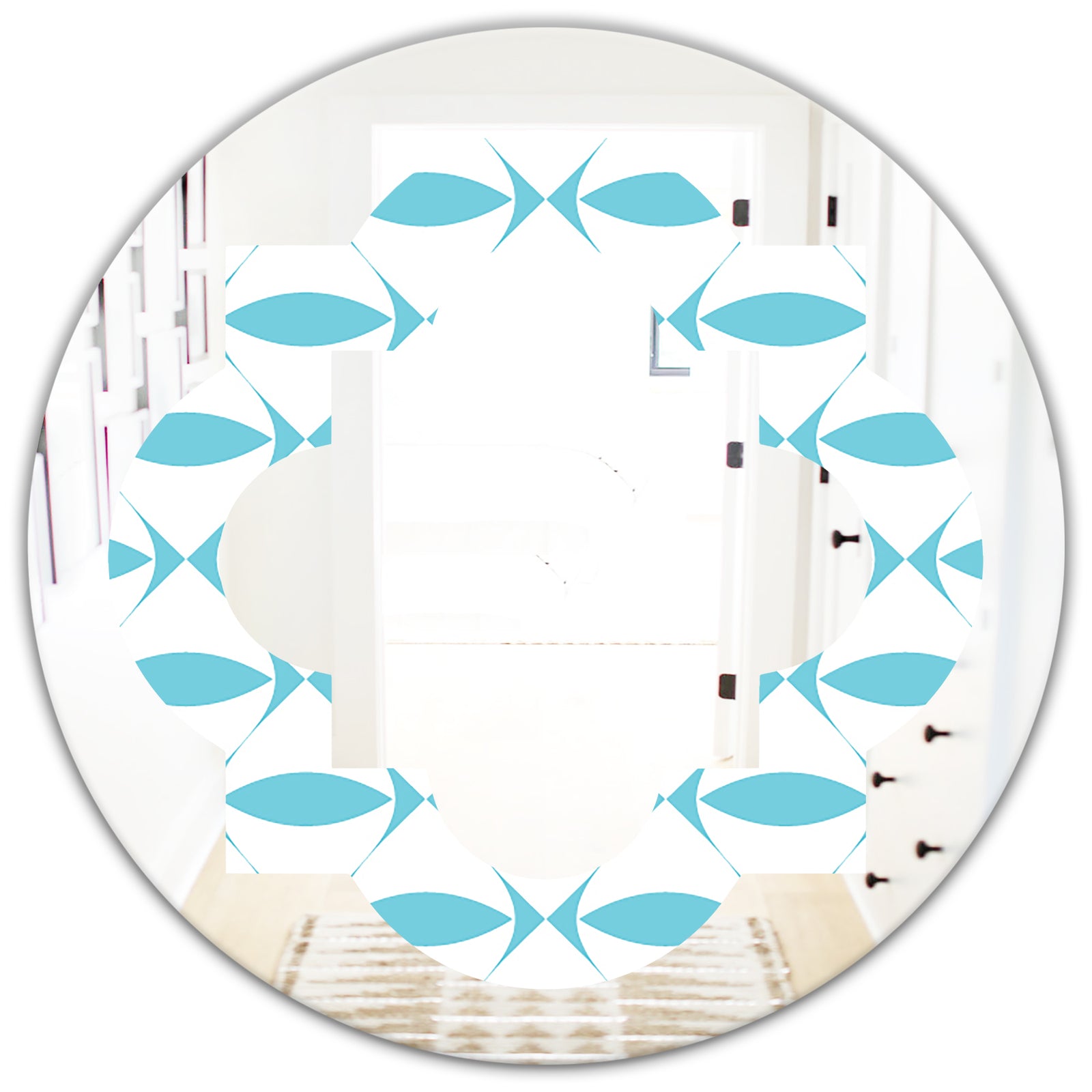 Abstract Retro Geometrical Design III - Modern Round or Oval Wall Mirror - Quatrefoil