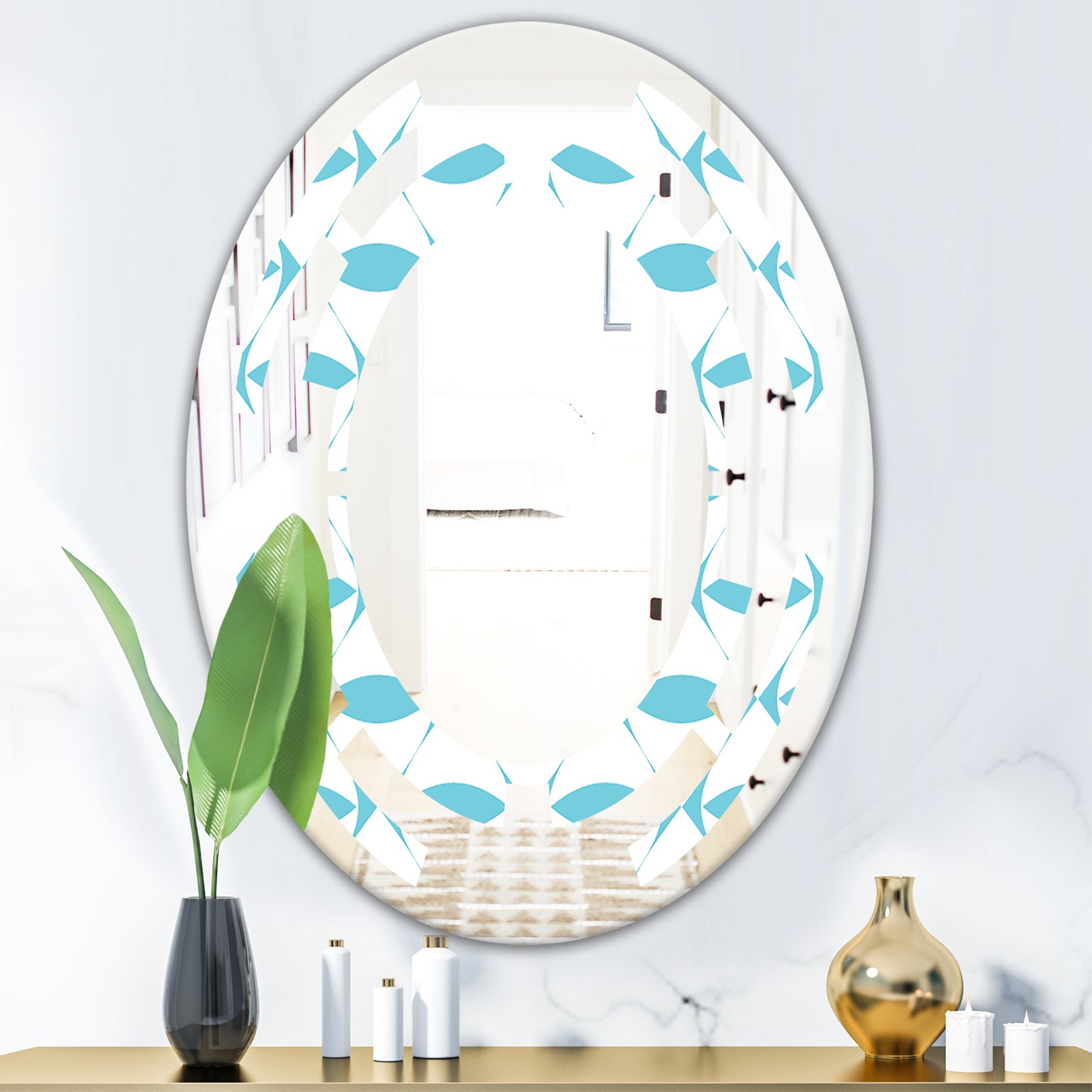 Abstract Retro Geometrical Design III - Modern Round or Oval Wall Mirror - Space