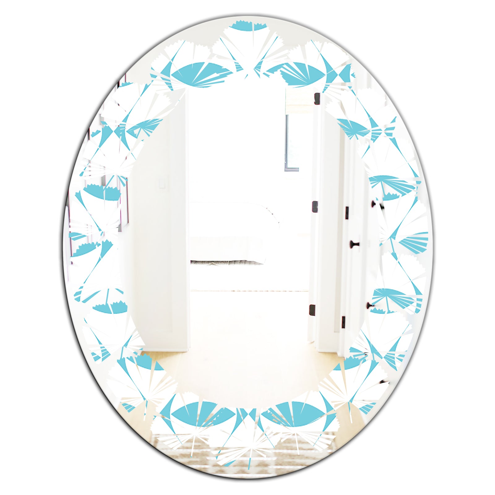 Abstract Retro Geometrical Design III - Modern Round or Oval Wall Mirror - Leaves