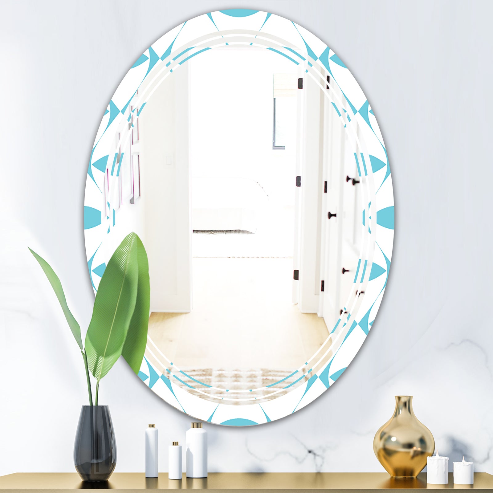 Abstract Retro Geometrical Design III - Modern Round or Oval Wall Mirror - Triple C