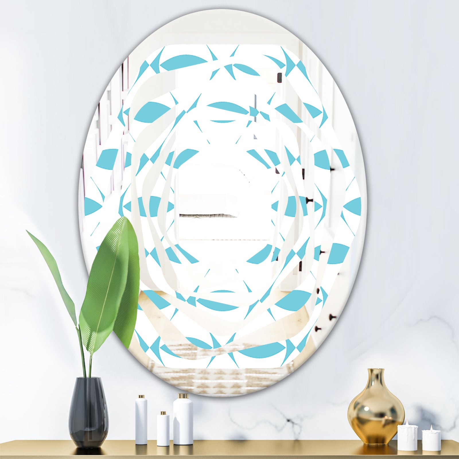 Abstract Retro Geometrical Design III - Modern Round or Oval Wall Mirror - Whirl