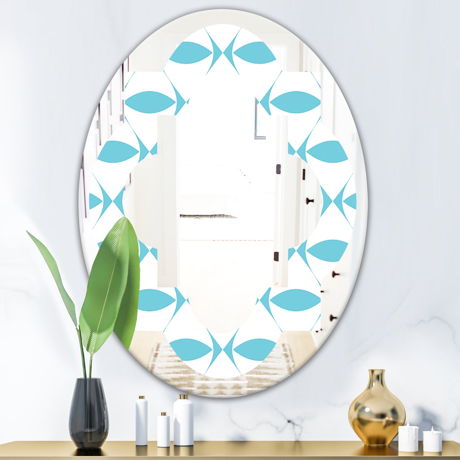 Abstract Retro Geometrical Design III - Modern Round or Oval Wall Mirror - Quatrefoil