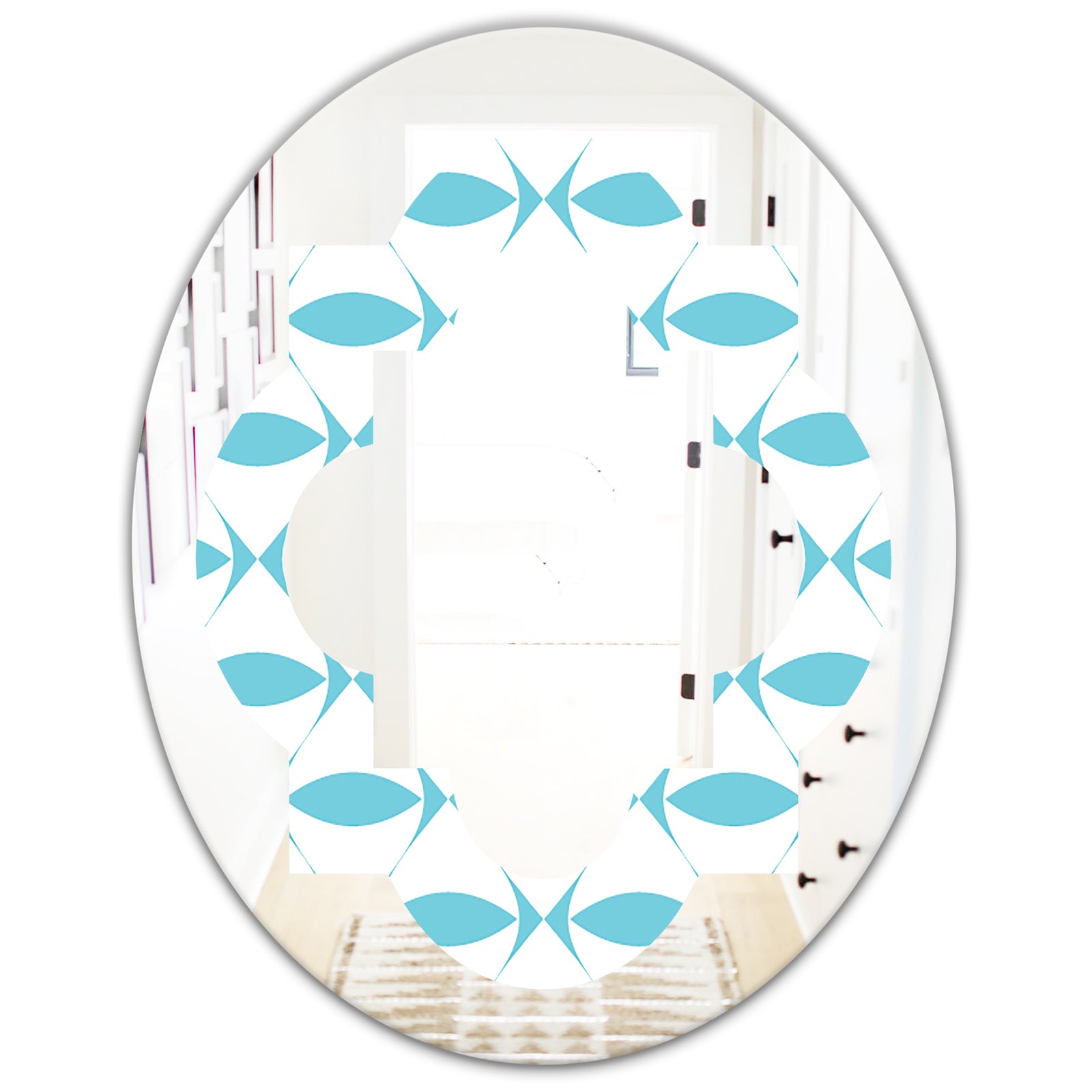 Abstract Retro Geometrical Design III - Modern Round or Oval Wall Mirror - Quatrefoil