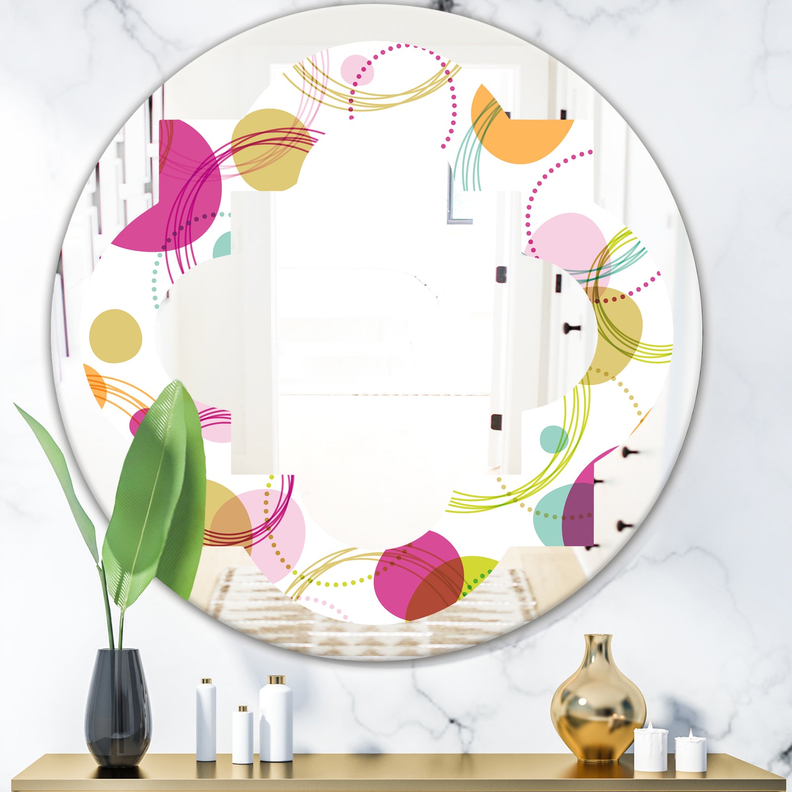 Retro Circular Design II - Modern Round or Oval Wall Mirror - Quatrefoil