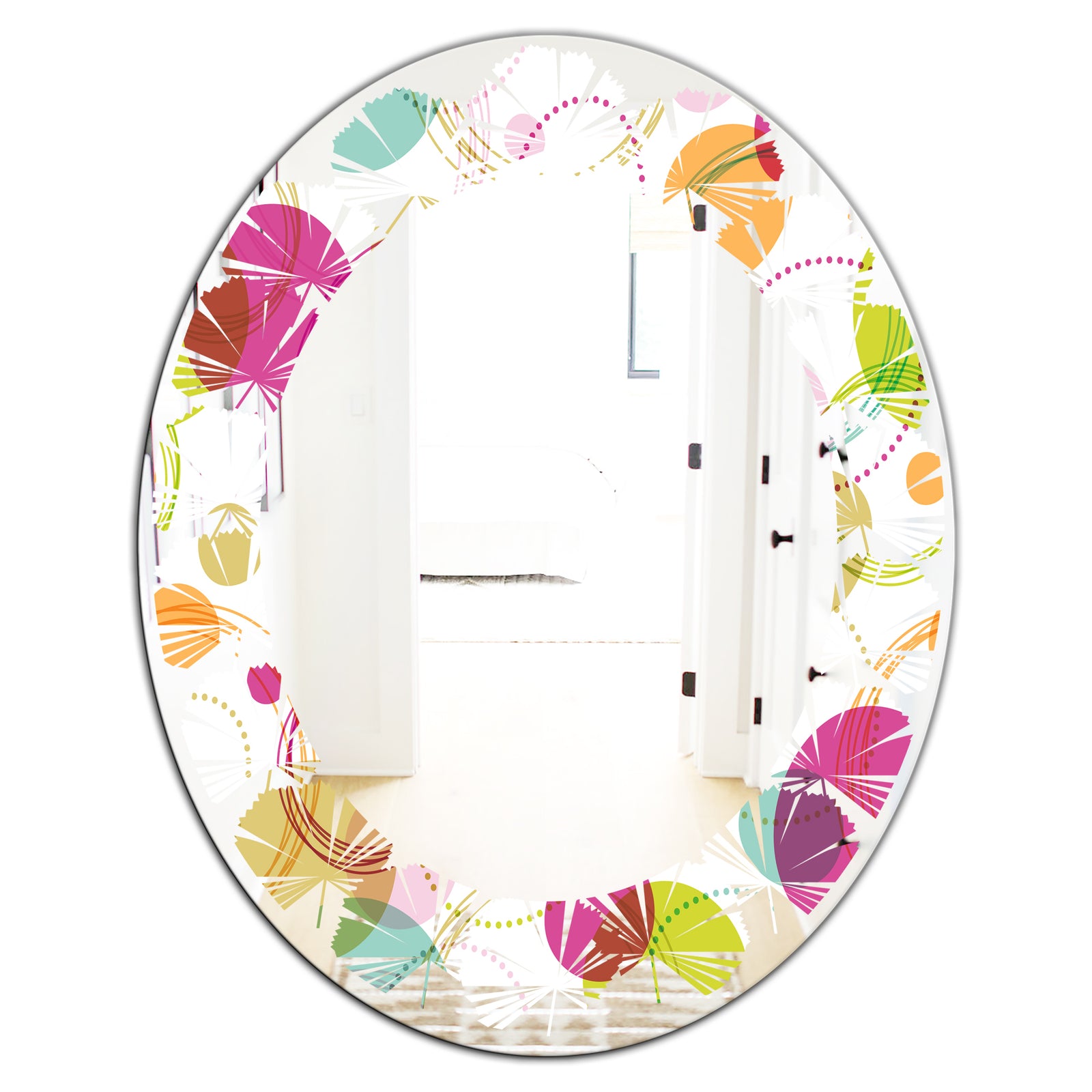 Retro Circular Design II - Modern Round or Oval Wall Mirror - Leaves