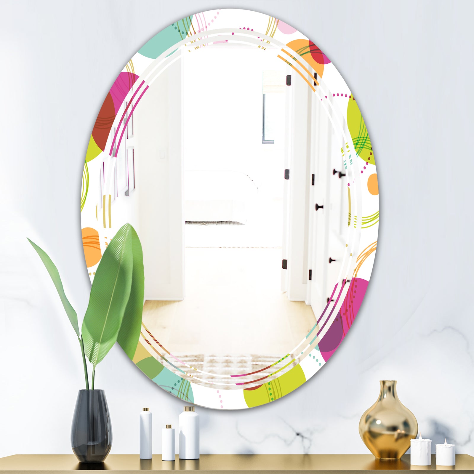 Retro Circular Design II - Modern Round or Oval Wall Mirror - Triple C