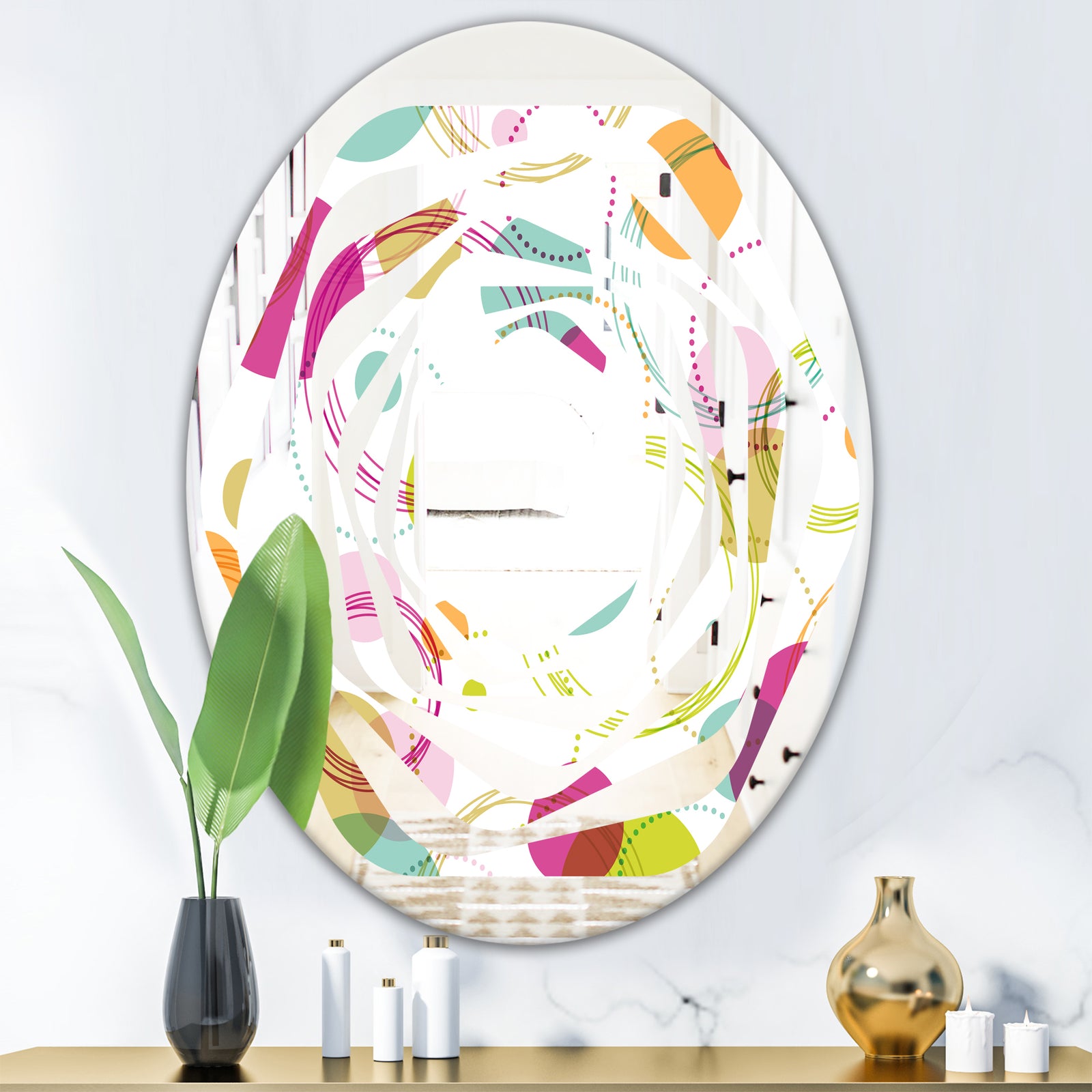Retro Circular Design II - Modern Round or Oval Wall Mirror - Whirl