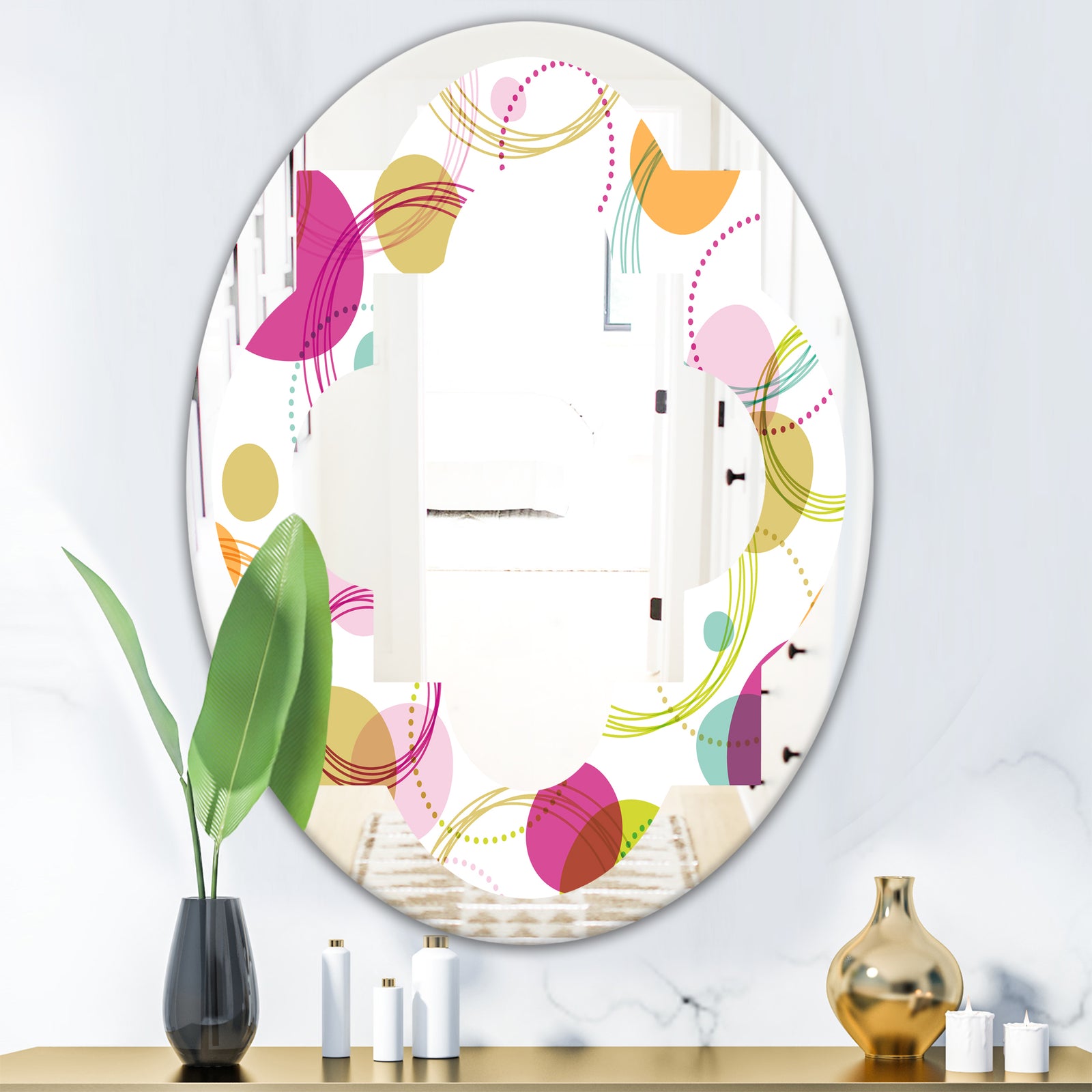 Retro Circular Design II - Modern Round or Oval Wall Mirror - Quatrefoil