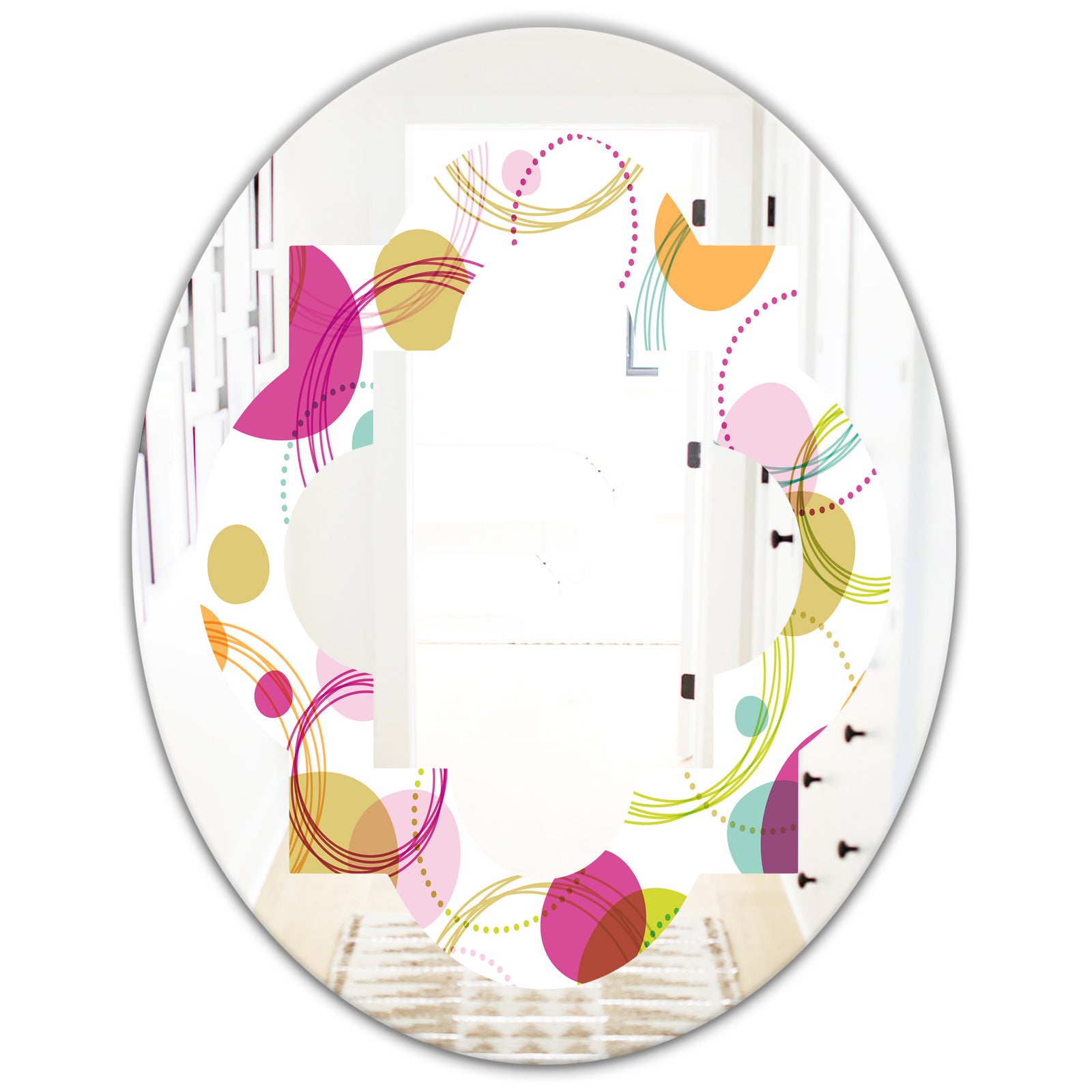 Retro Circular Design II - Modern Round or Oval Wall Mirror - Quatrefoil