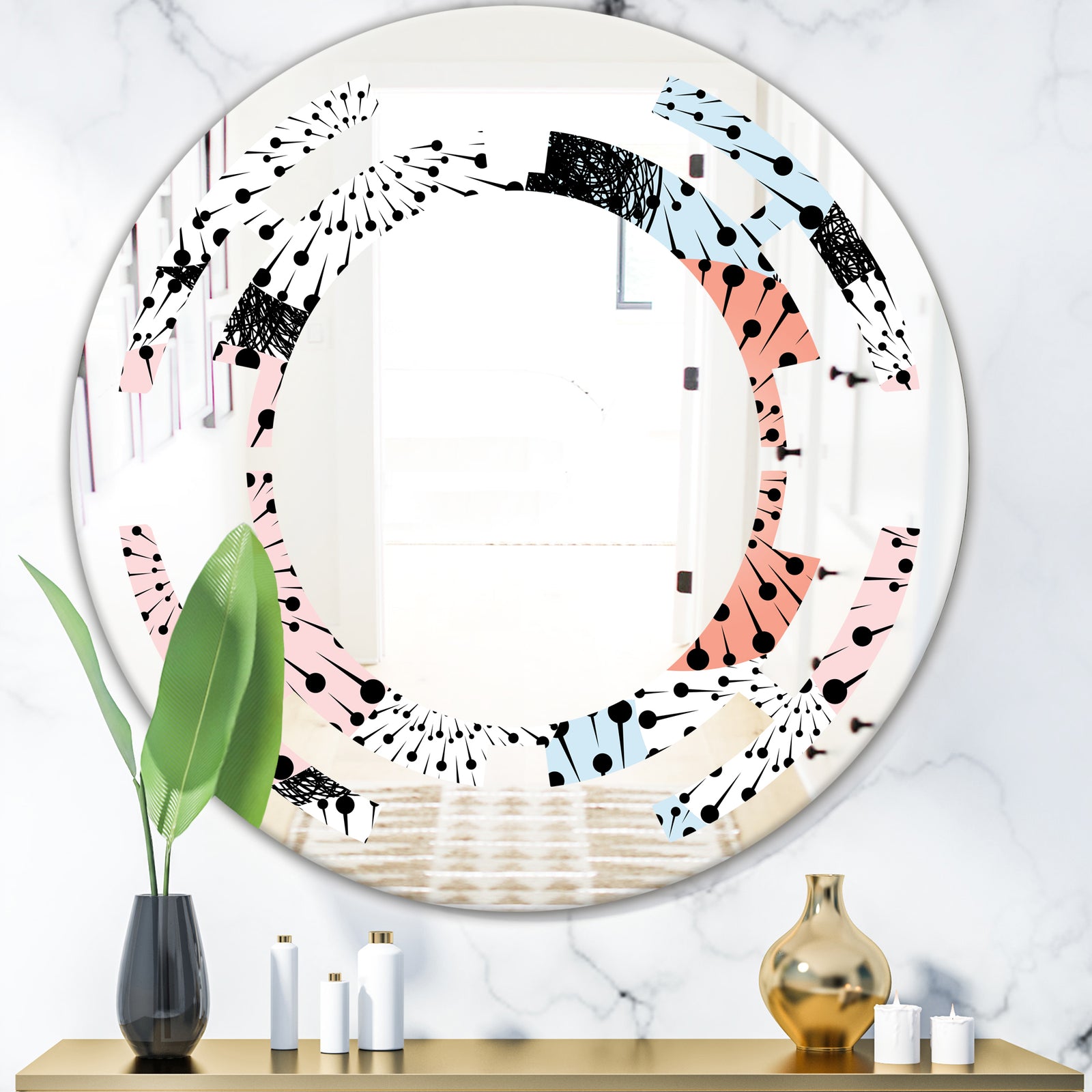 Retro Abstract Flower Design I - Modern Round or Oval Wall Mirror - Space