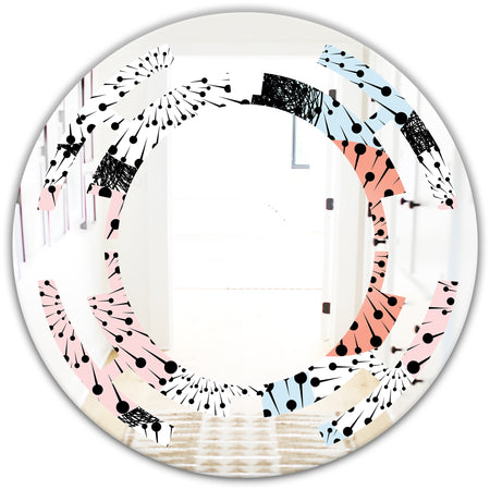 Retro Abstract Flower Design I - Modern Round or Oval Wall Mirror - Space
