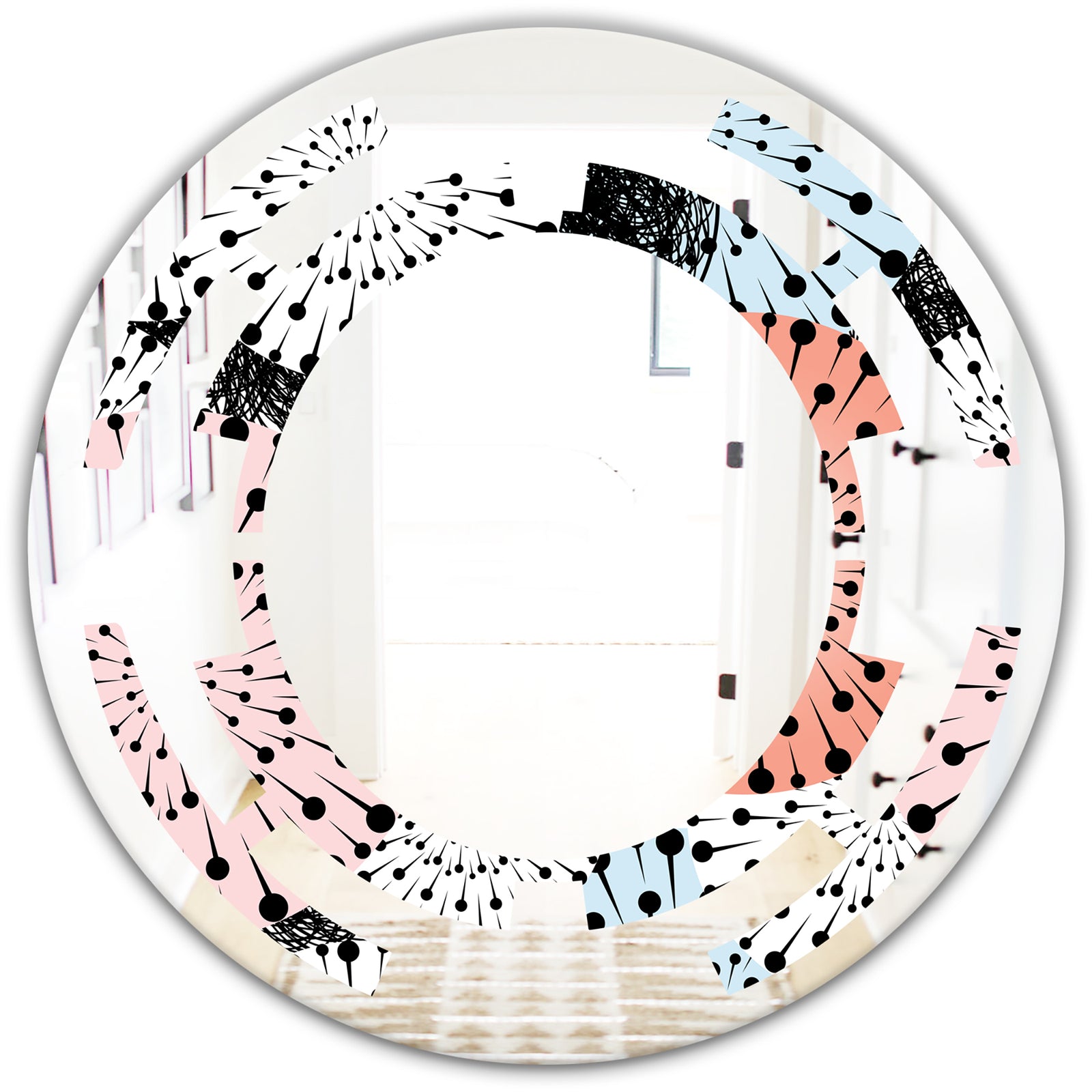 Retro Abstract Flower Design I - Modern Round or Oval Wall Mirror - Space