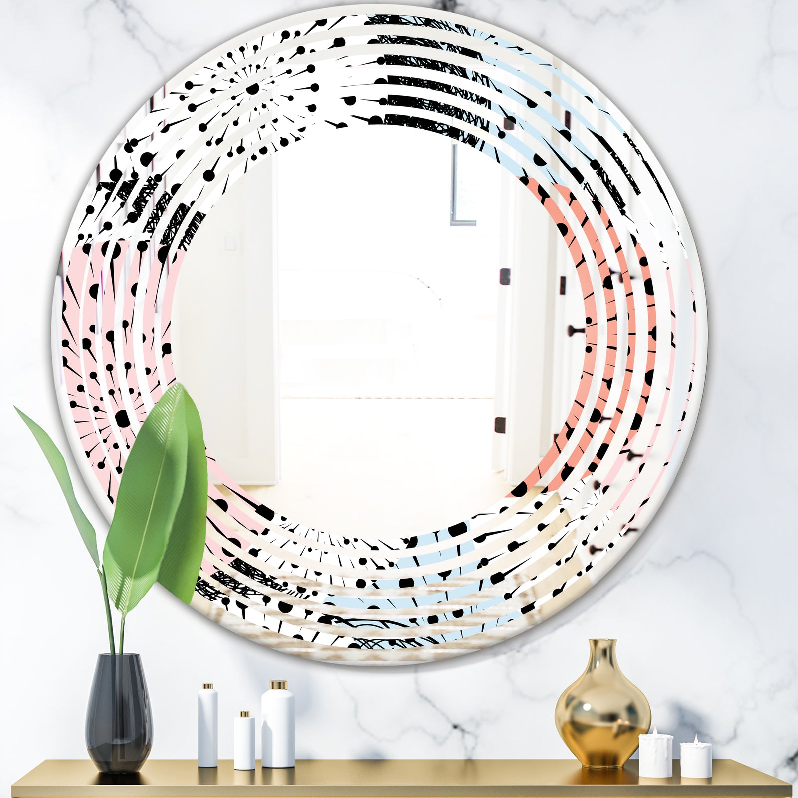 Retro Abstract Flower Design I - Modern Round or Oval Wall Mirror - Wave