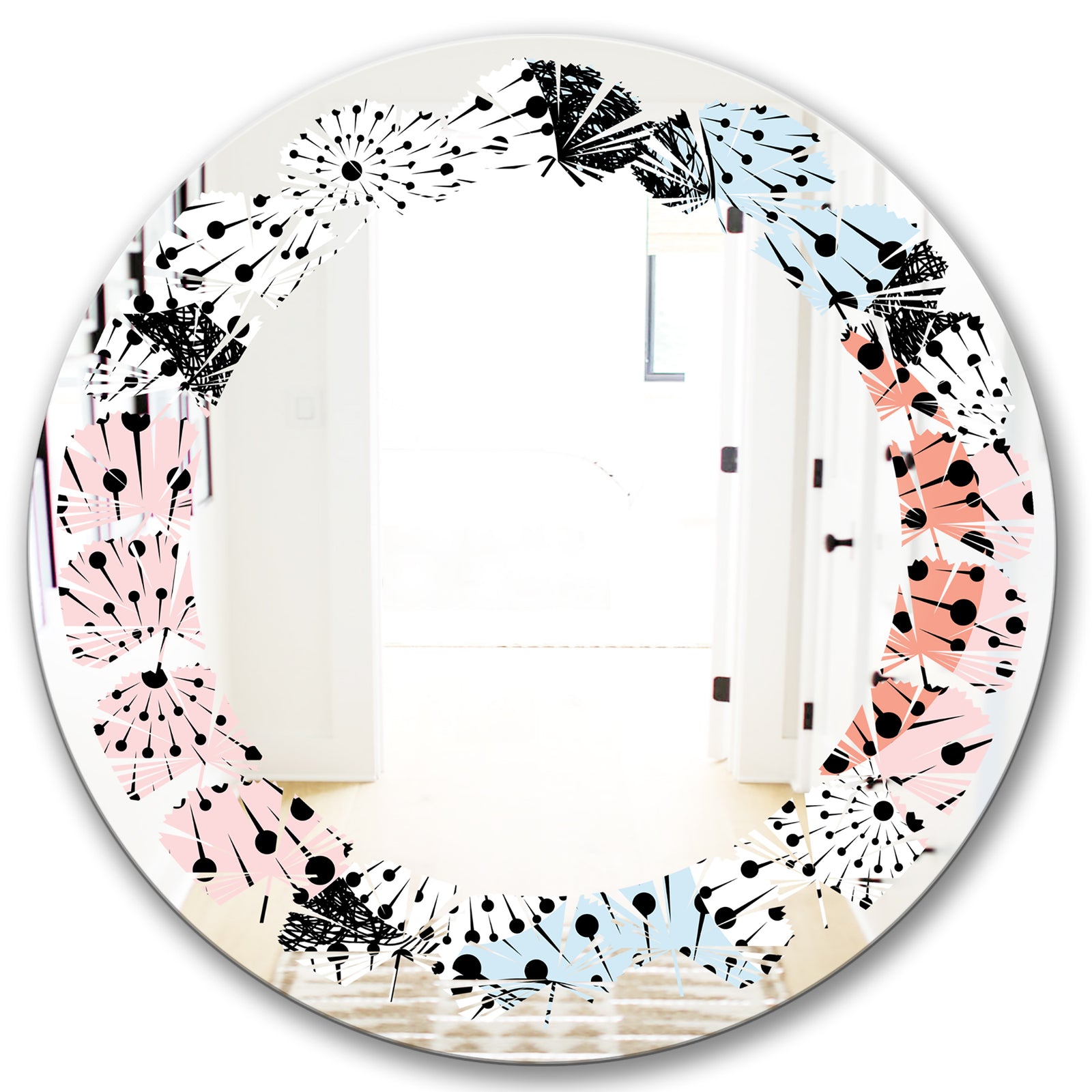 Retro Abstract Flower Design I - Modern Round or Oval Wall Mirror - Leaves