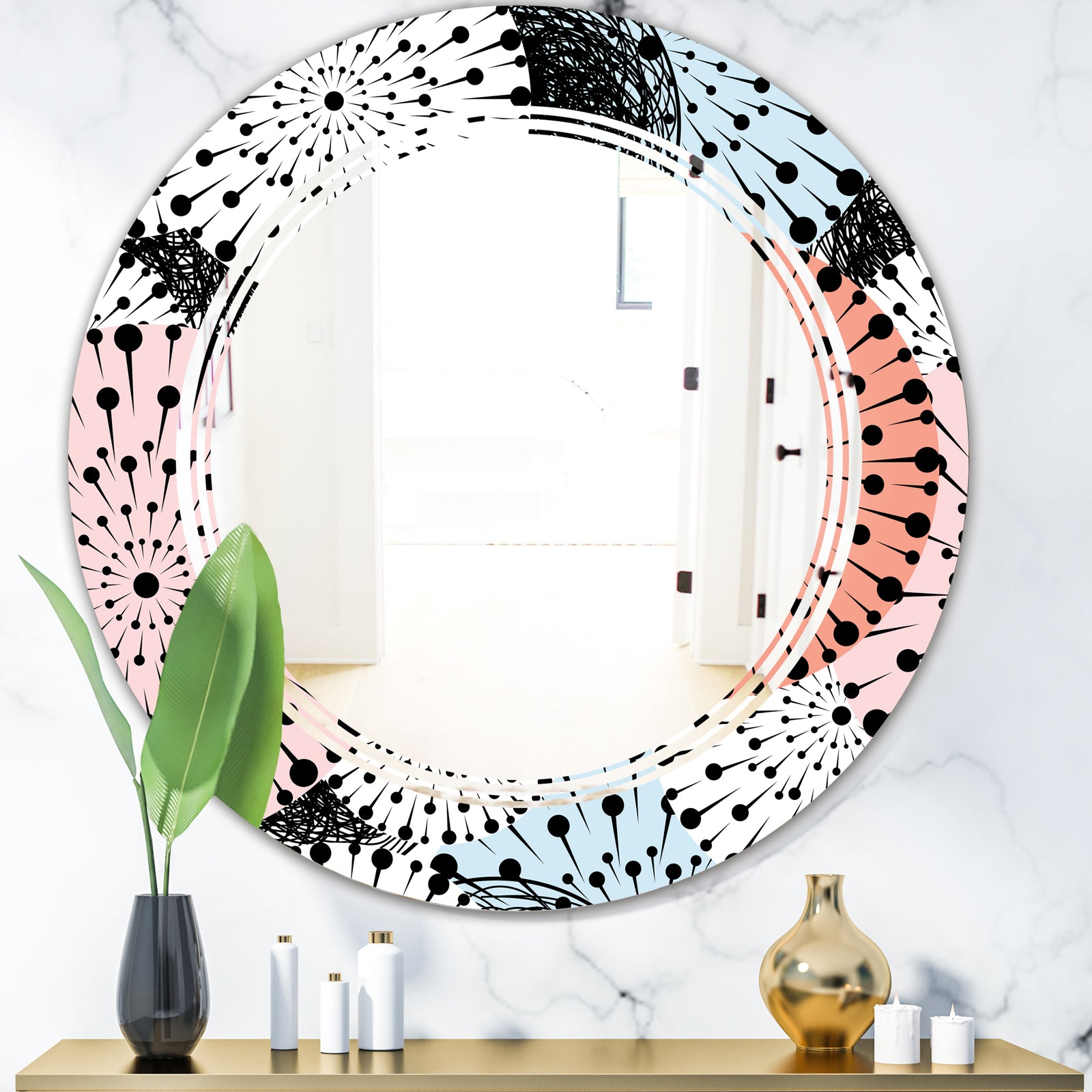 Retro Abstract Flower Design I - Modern Round or Oval Wall Mirror - Triple C