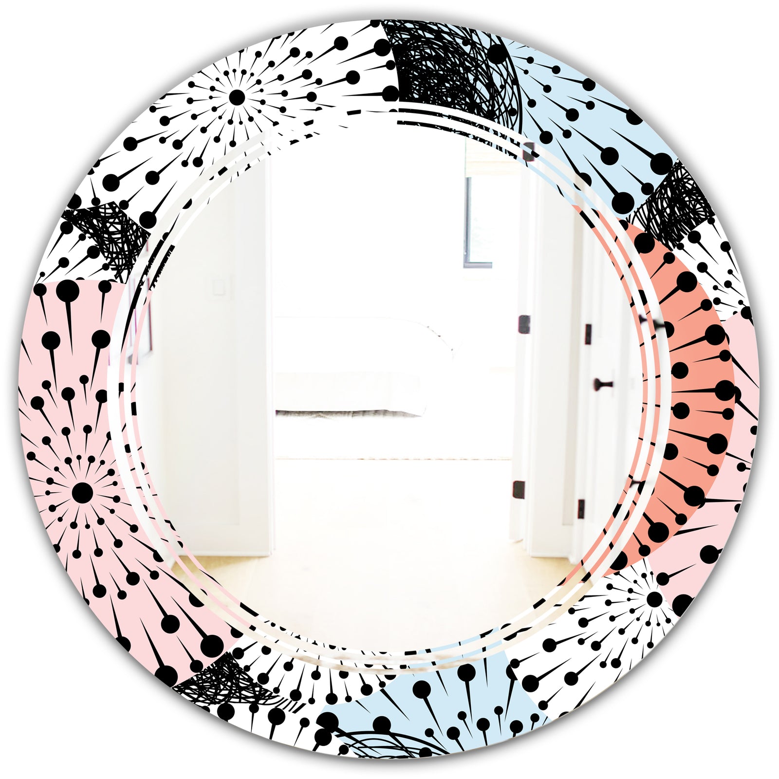 Retro Abstract Flower Design I - Modern Round or Oval Wall Mirror - Triple C