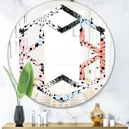Retro Abstract Flower Design I - Modern Round or Oval Wall Mirror - Hexagon Star