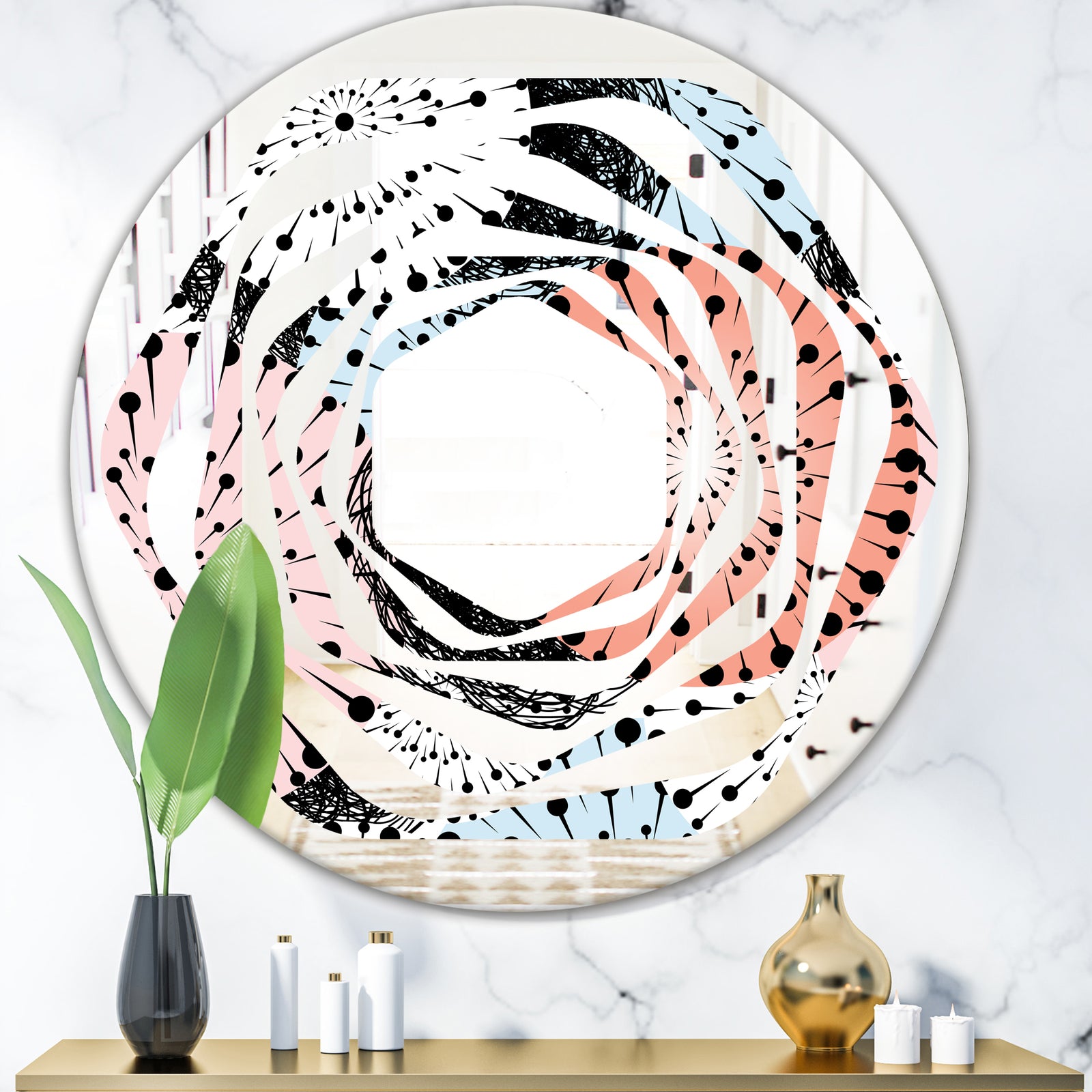 Retro Abstract Flower Design I - Modern Round or Oval Wall Mirror - Whirl