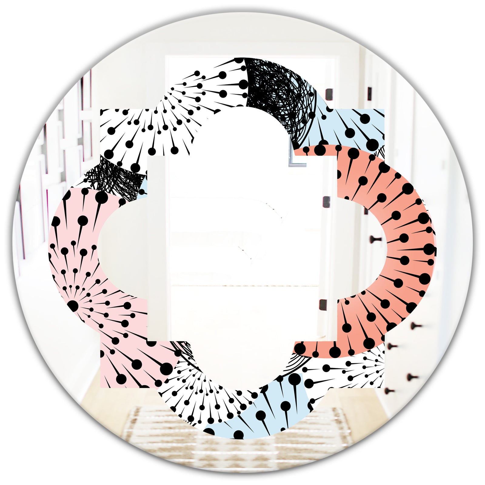 Retro Abstract Flower Design I - Modern Round or Oval Wall Mirror - Quatrefoil