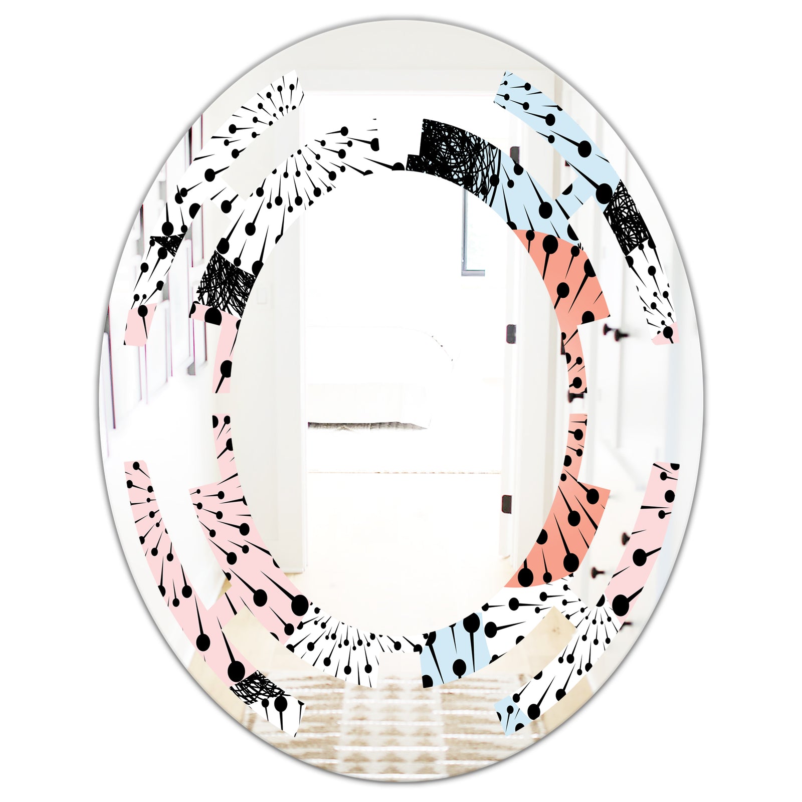 Retro Abstract Flower Design I - Modern Round or Oval Wall Mirror - Space