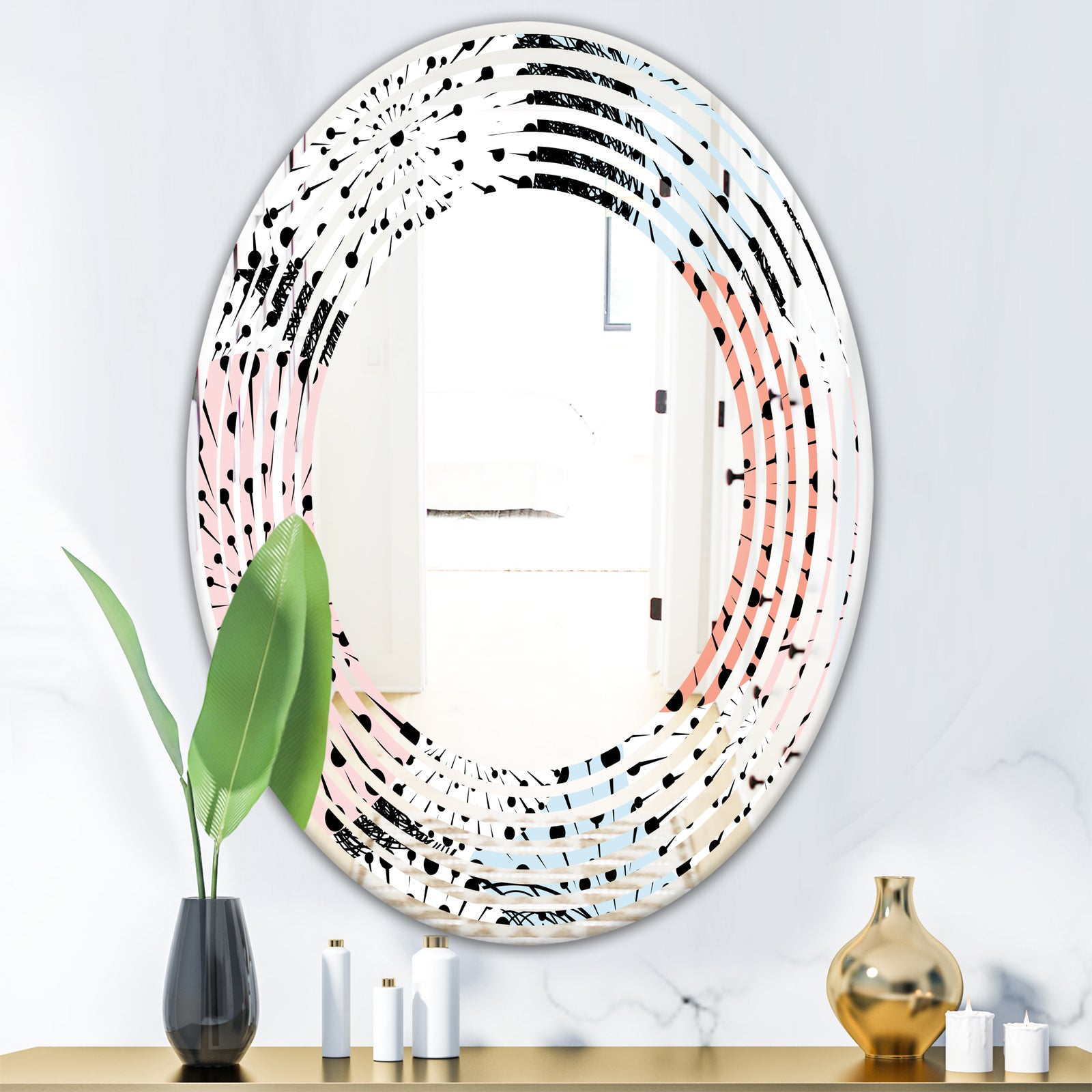 Retro Abstract Flower Design I - Modern Round or Oval Wall Mirror - Wave