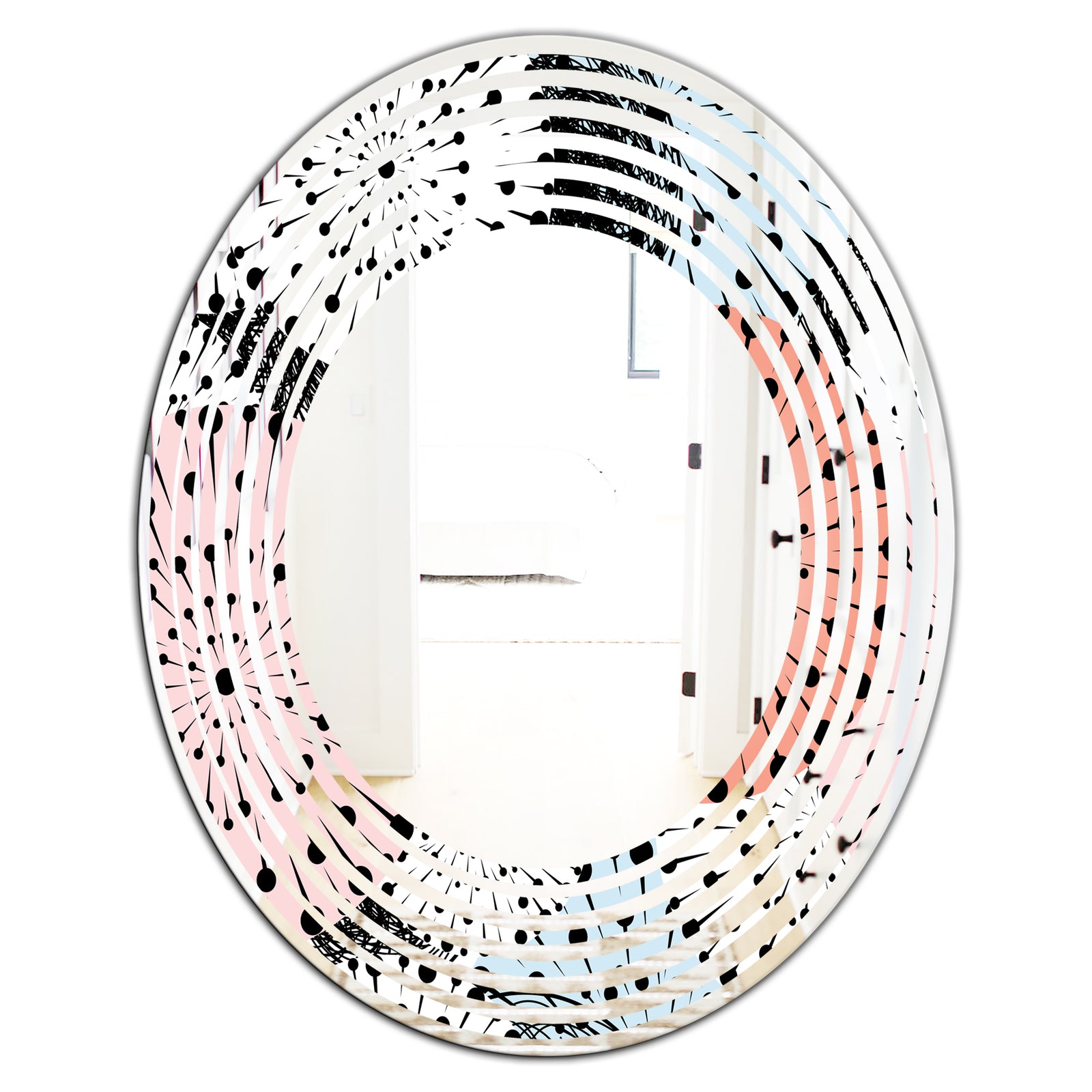 Retro Abstract Flower Design I - Modern Round or Oval Wall Mirror - Wave