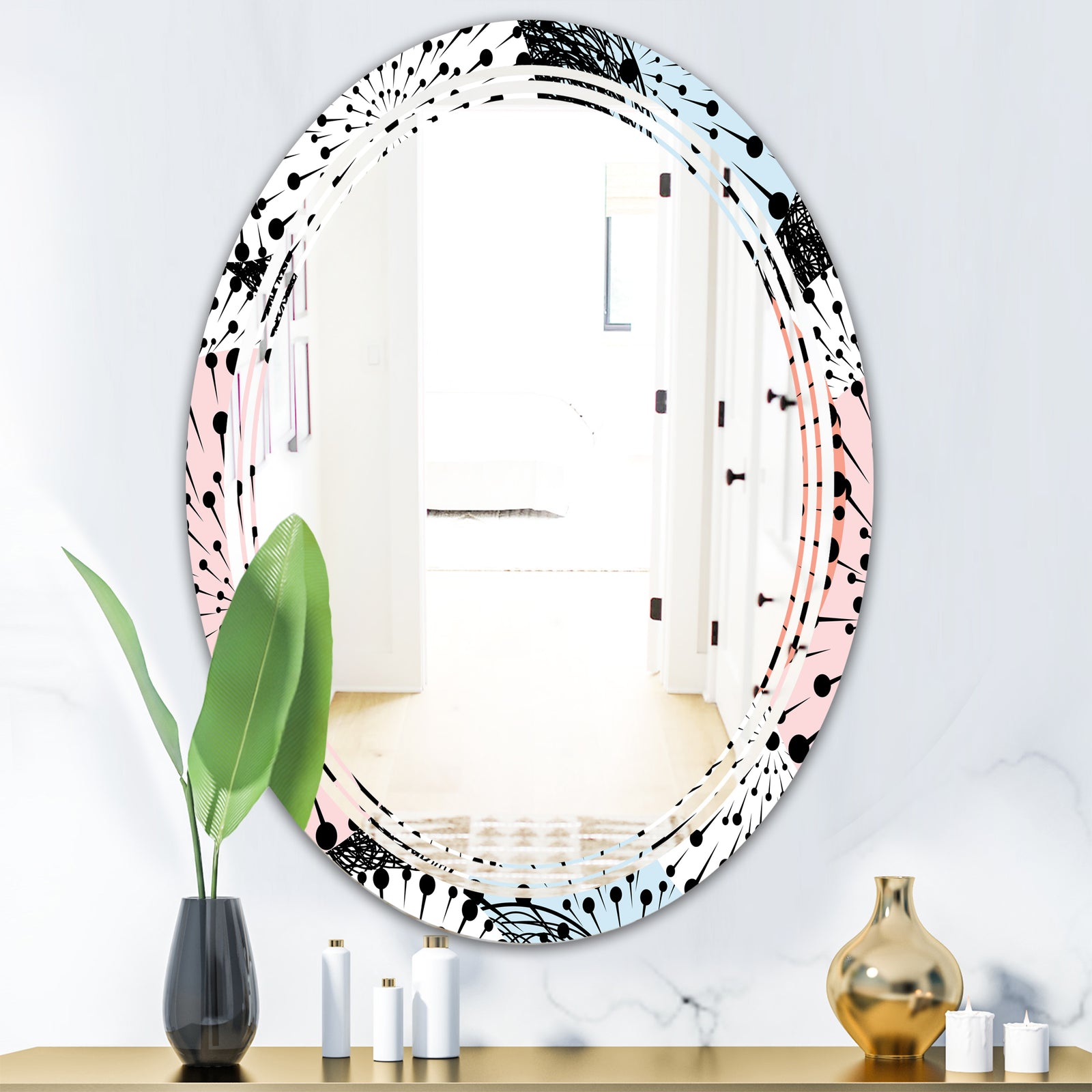 Retro Abstract Flower Design I - Modern Round or Oval Wall Mirror - Triple C