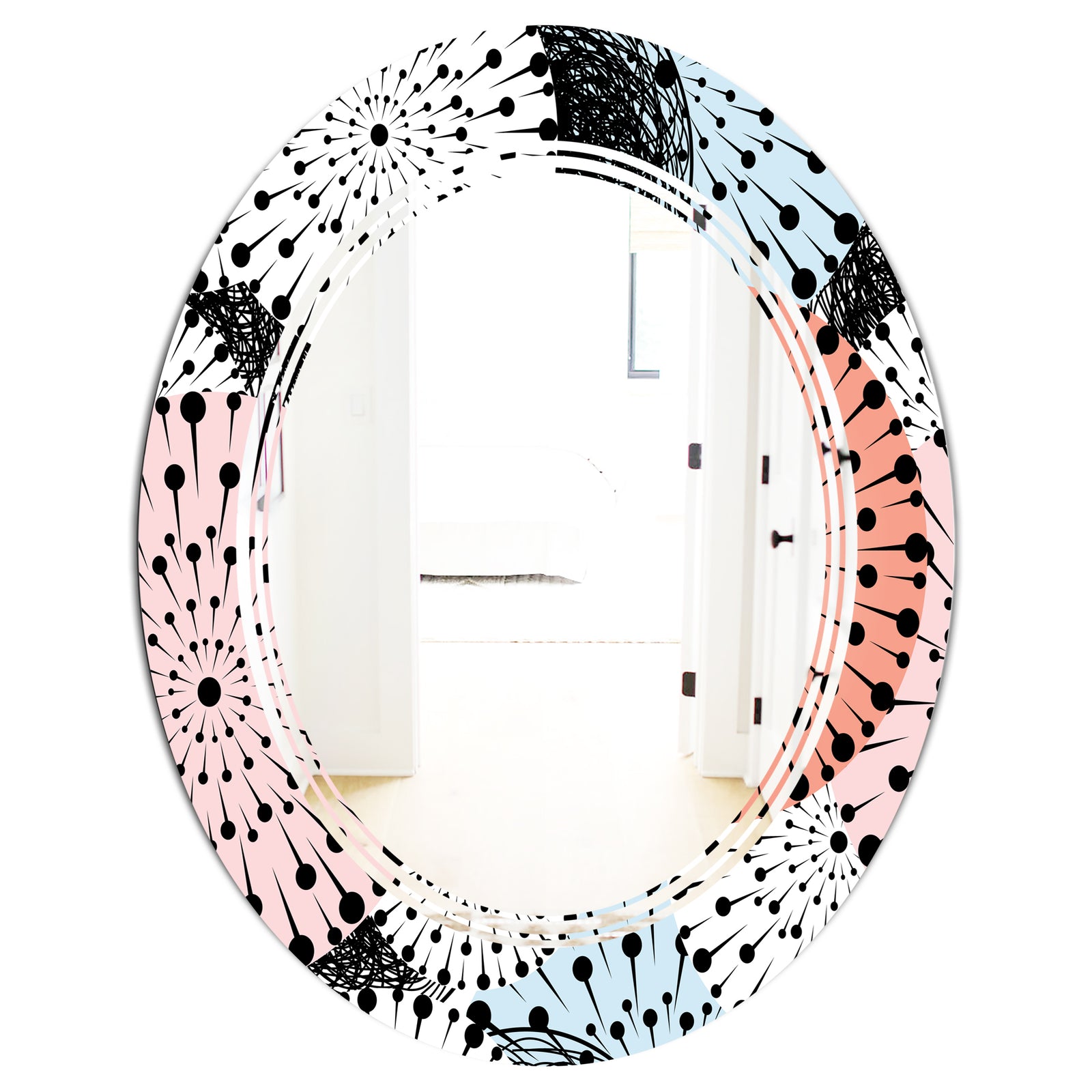 Retro Abstract Flower Design I - Modern Round or Oval Wall Mirror - Triple C