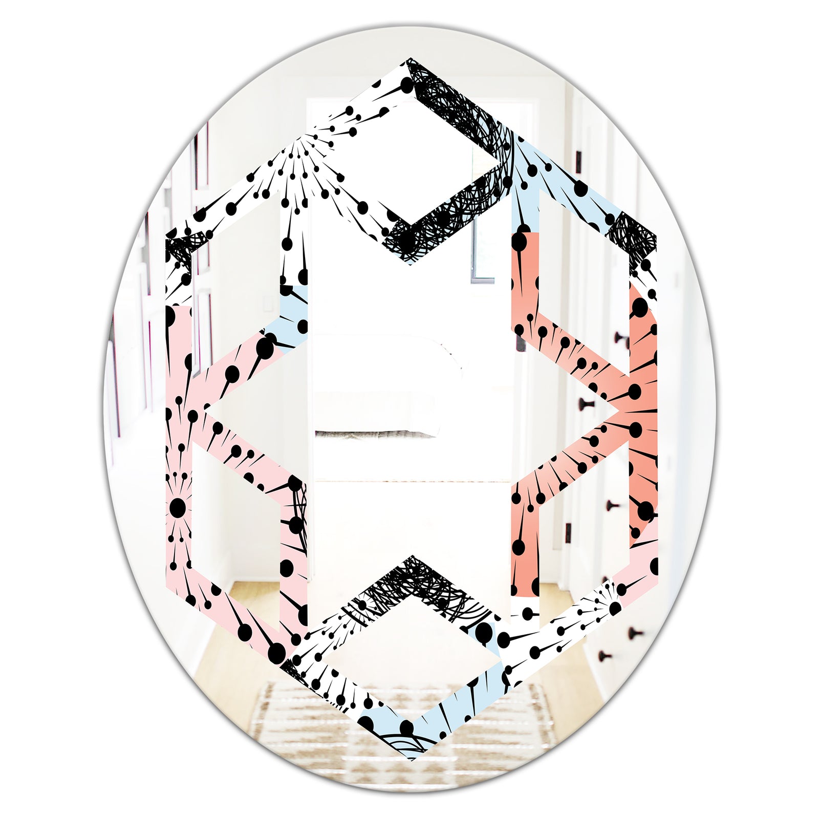 Retro Abstract Flower Design I - Modern Round or Oval Wall Mirror - Hexagon Star