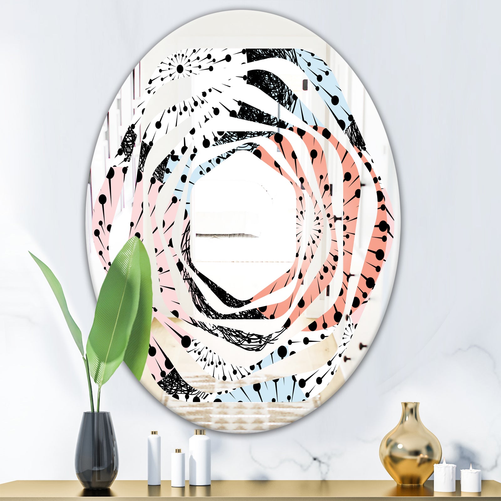 Retro Abstract Flower Design I - Modern Round or Oval Wall Mirror - Whirl