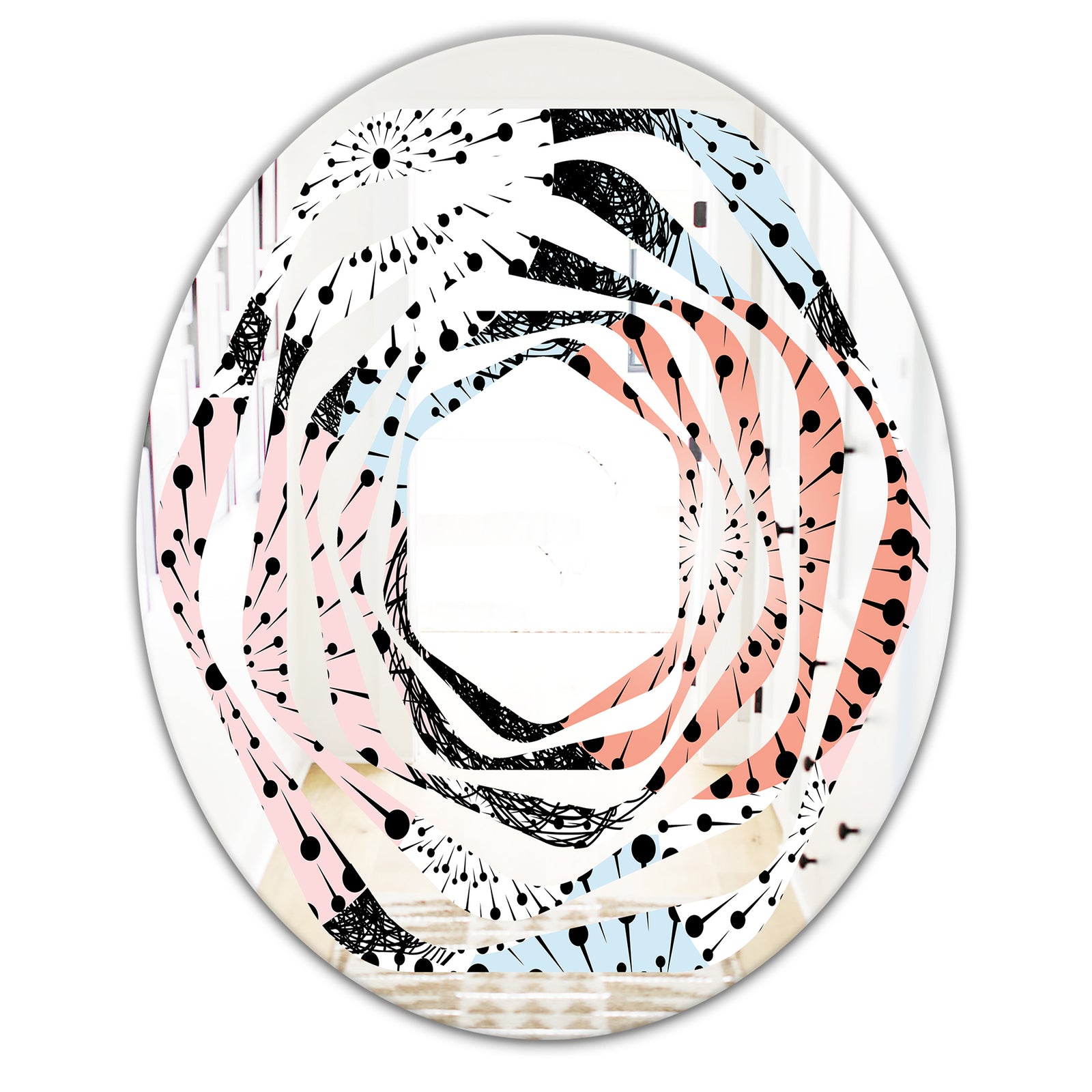 Retro Abstract Flower Design I - Modern Round or Oval Wall Mirror - Whirl