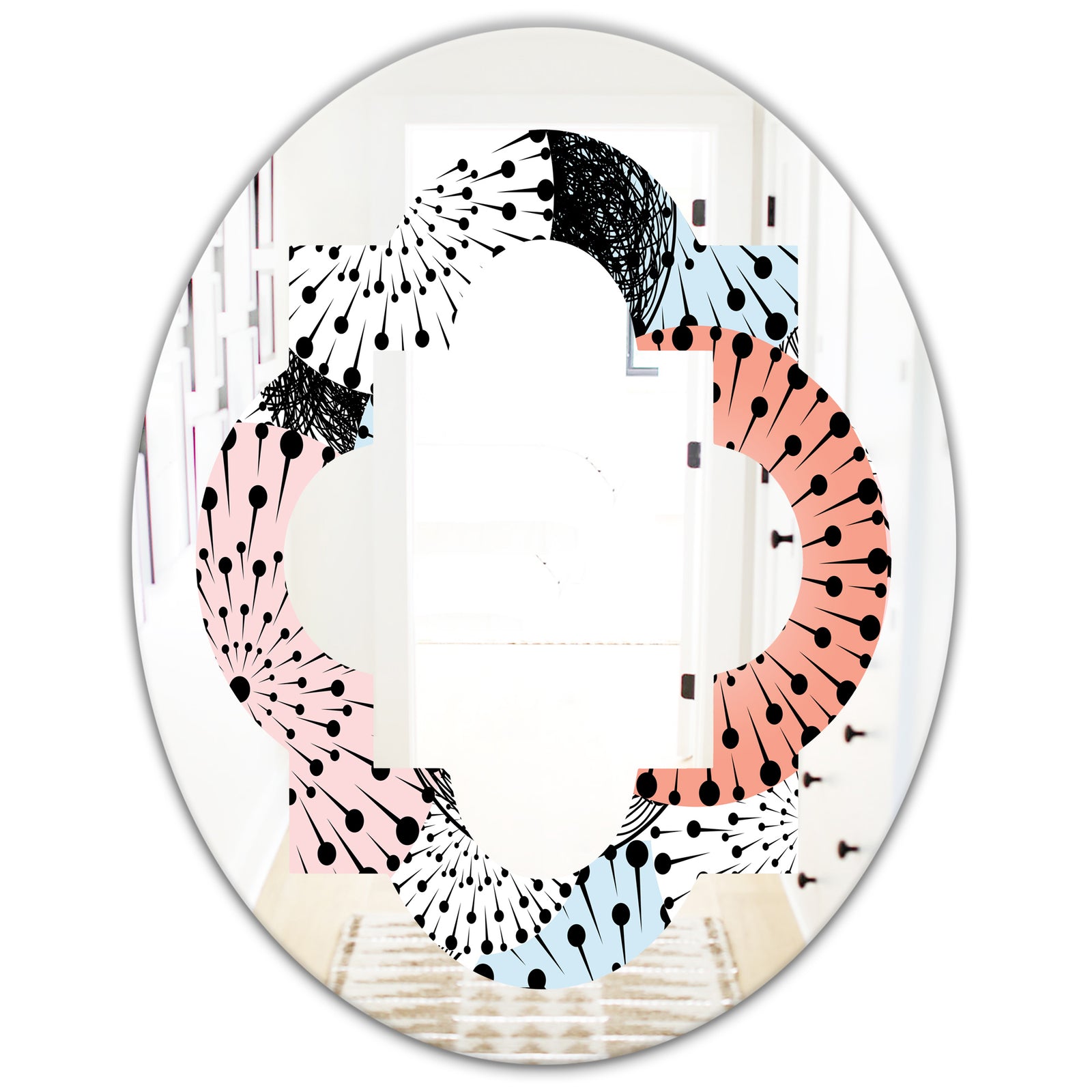 Retro Abstract Flower Design I - Modern Round or Oval Wall Mirror - Quatrefoil