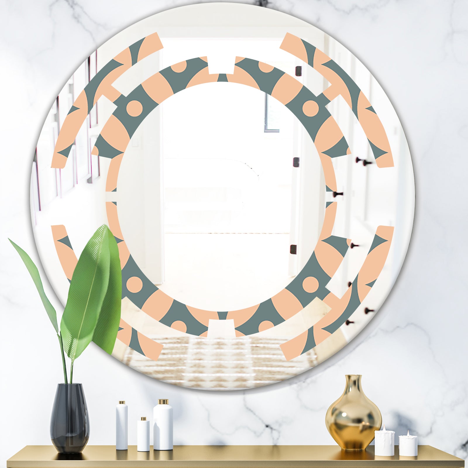 Retro Pattern Abstract Design IV - Modern Round or Oval Wall Mirror - Space