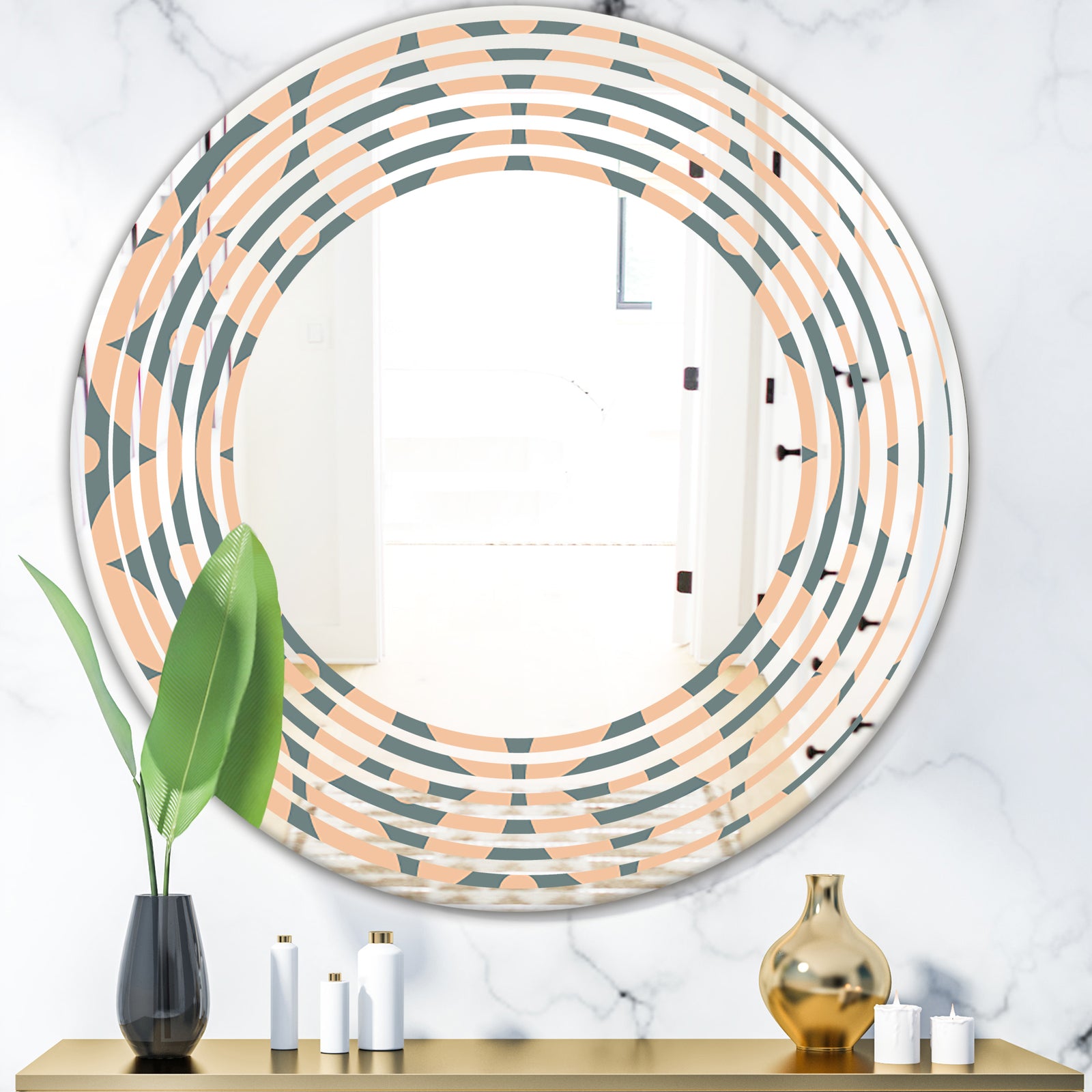 Retro Pattern Abstract Design IV - Modern Round or Oval Wall Mirror - Wave
