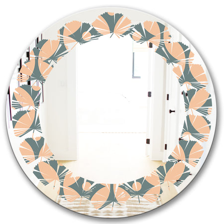 Retro Pattern Abstract Design IV - Modern Round or Oval Wall Mirror - Leaves