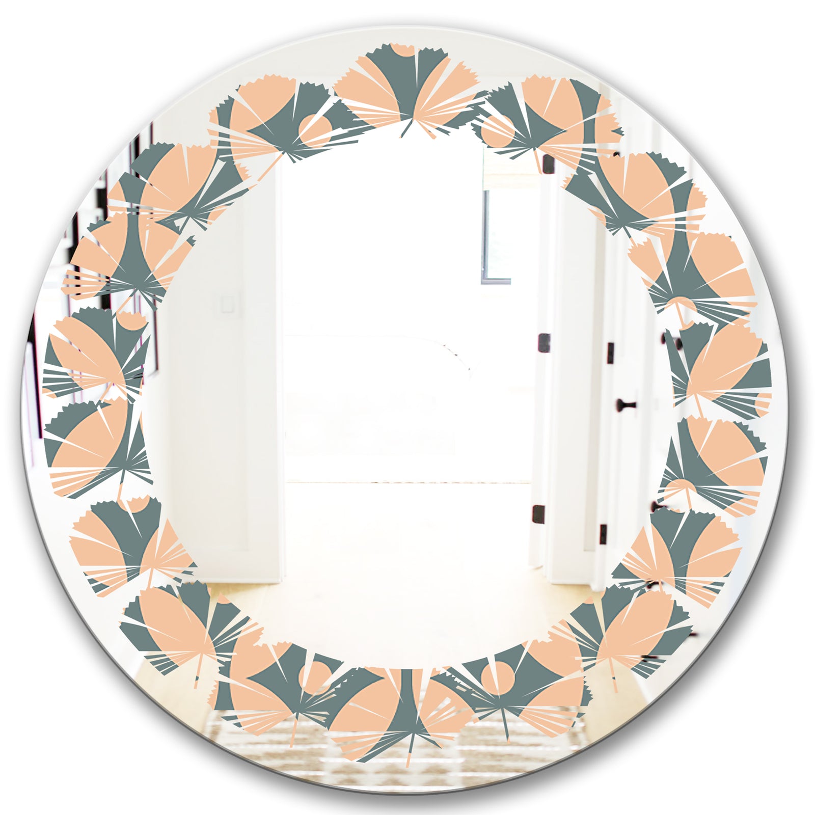 Retro Pattern Abstract Design IV - Modern Round or Oval Wall Mirror - Leaves