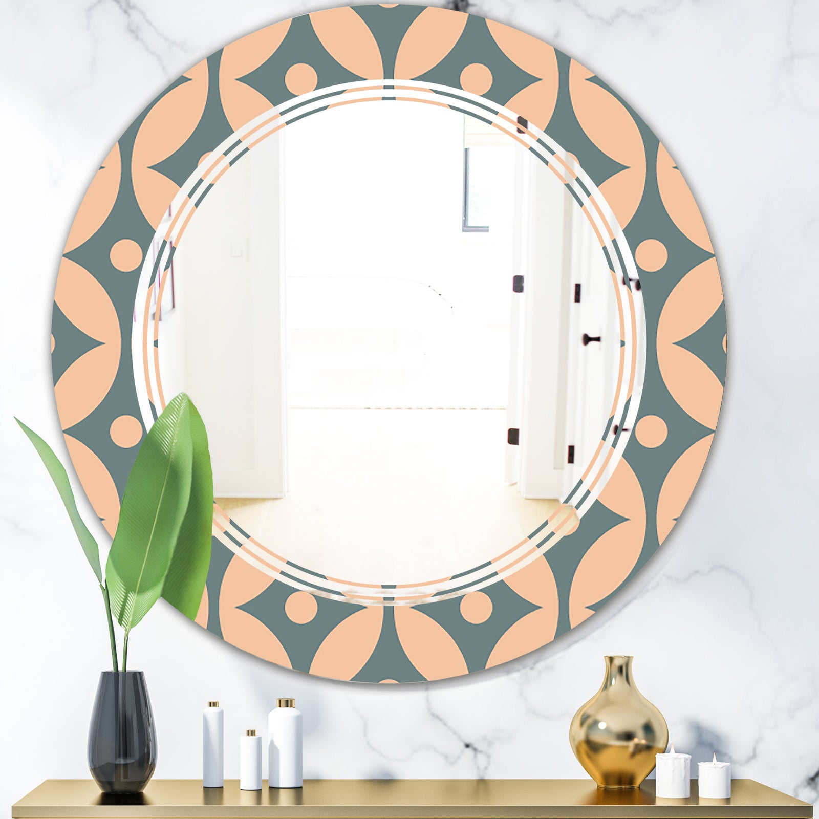 Retro Pattern Abstract Design IV - Modern Round or Oval Wall Mirror - Triple C