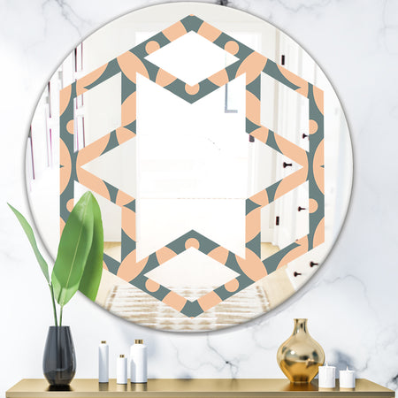 Retro Pattern Abstract Design IV - Modern Round or Oval Wall Mirror - Hexagon Star