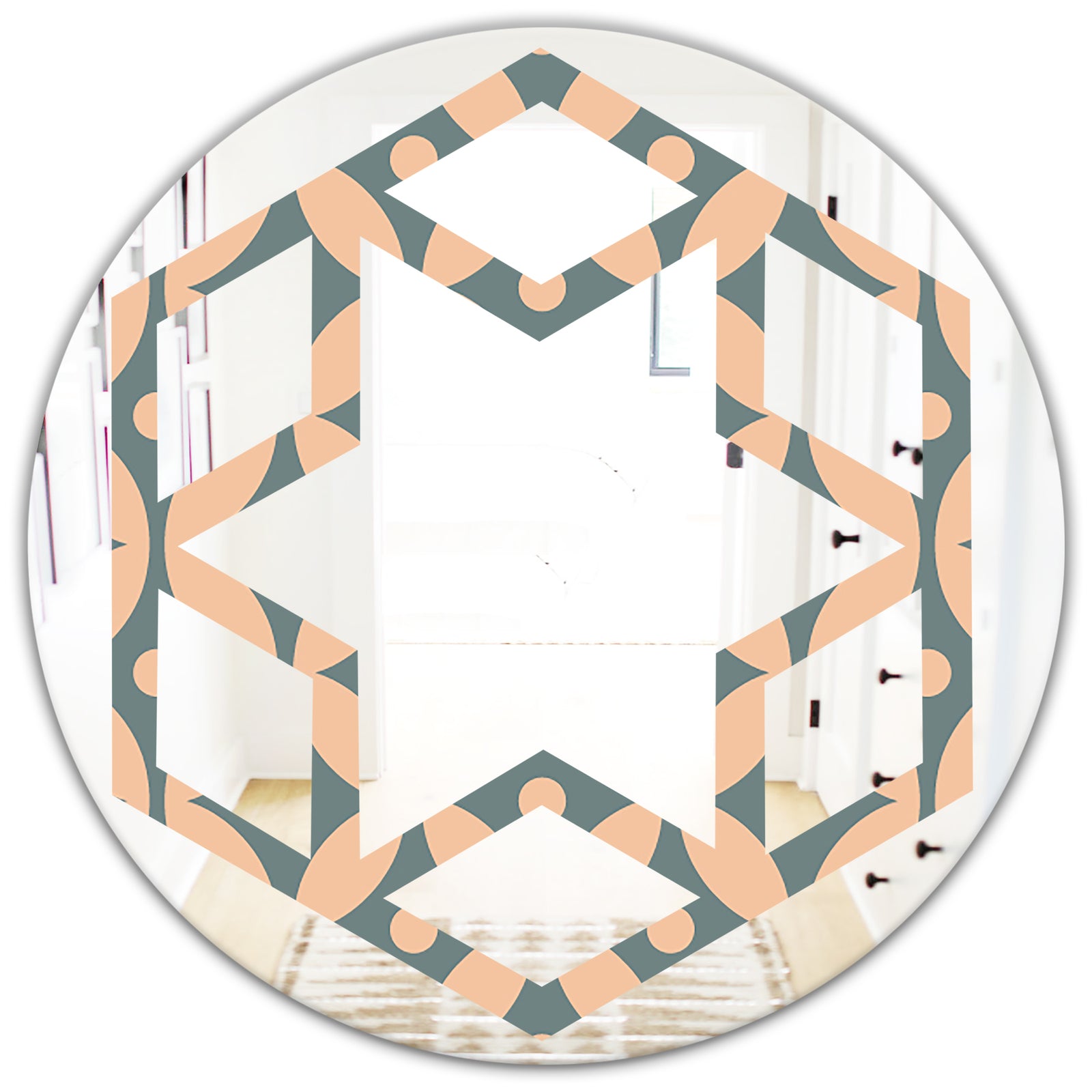 Retro Pattern Abstract Design IV - Modern Round or Oval Wall Mirror - Hexagon Star