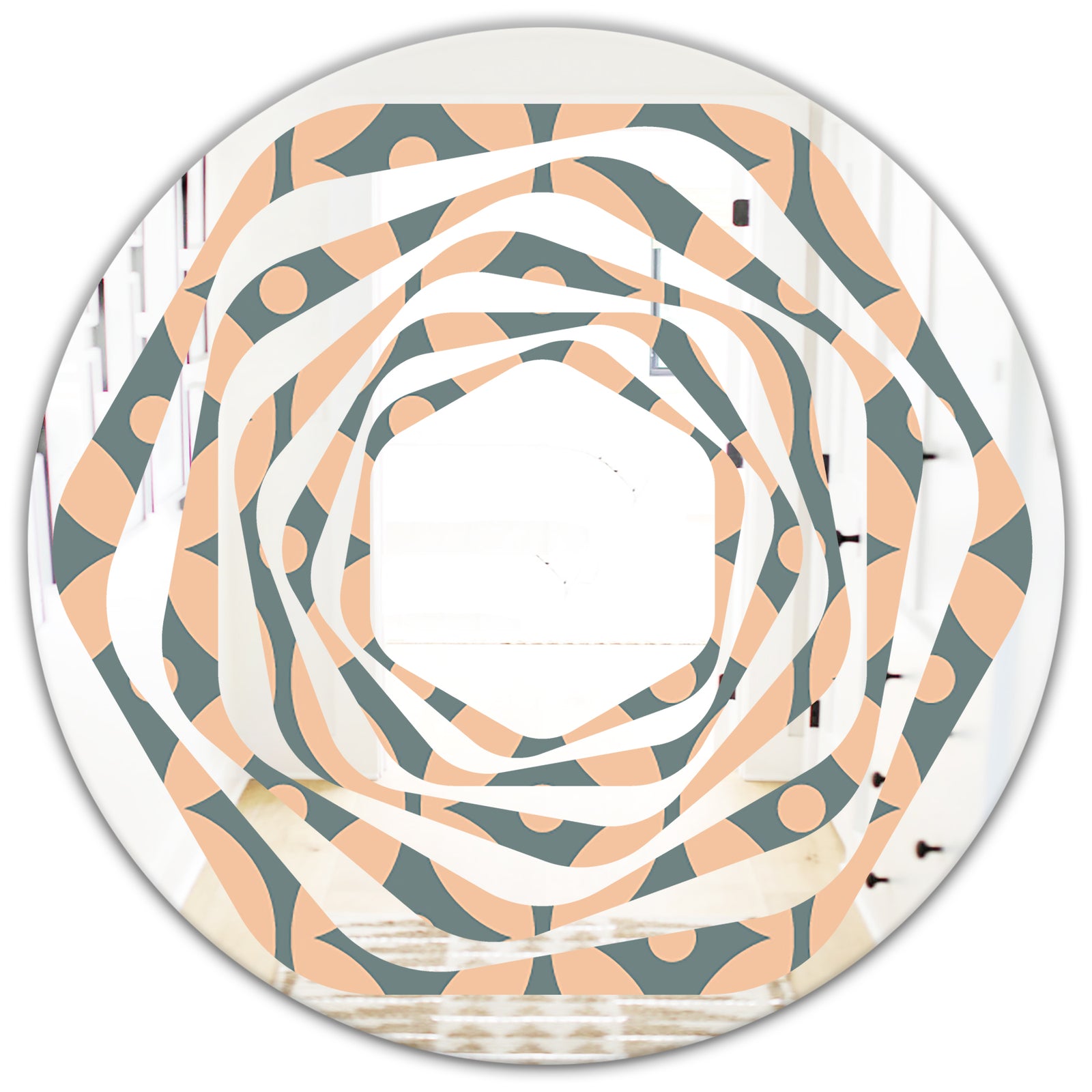 Retro Pattern Abstract Design IV - Modern Round or Oval Wall Mirror - Whirl