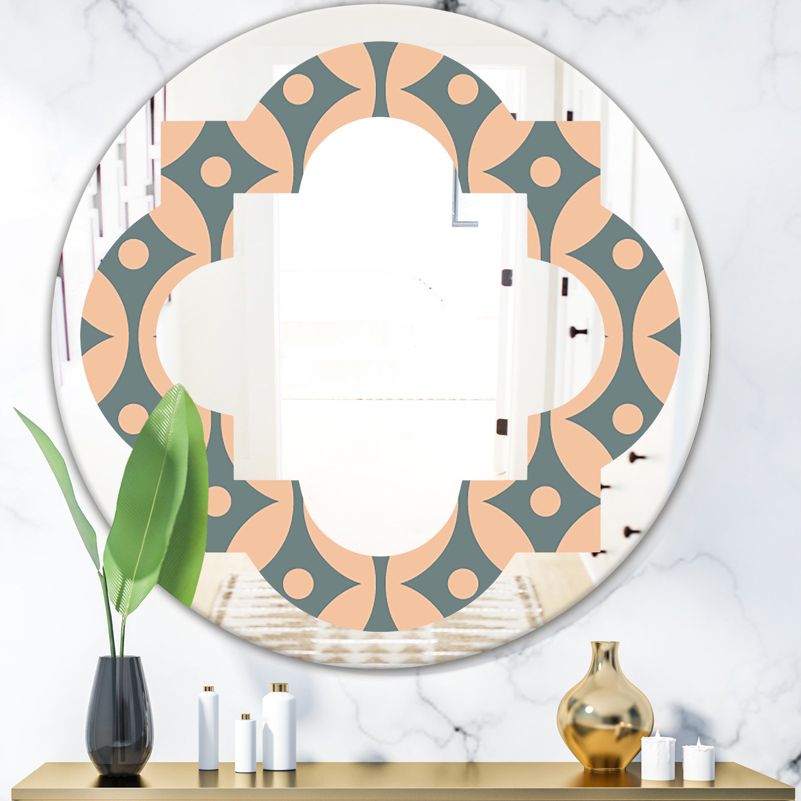 Retro Pattern Abstract Design IV - Modern Round or Oval Wall Mirror - Quatrefoil