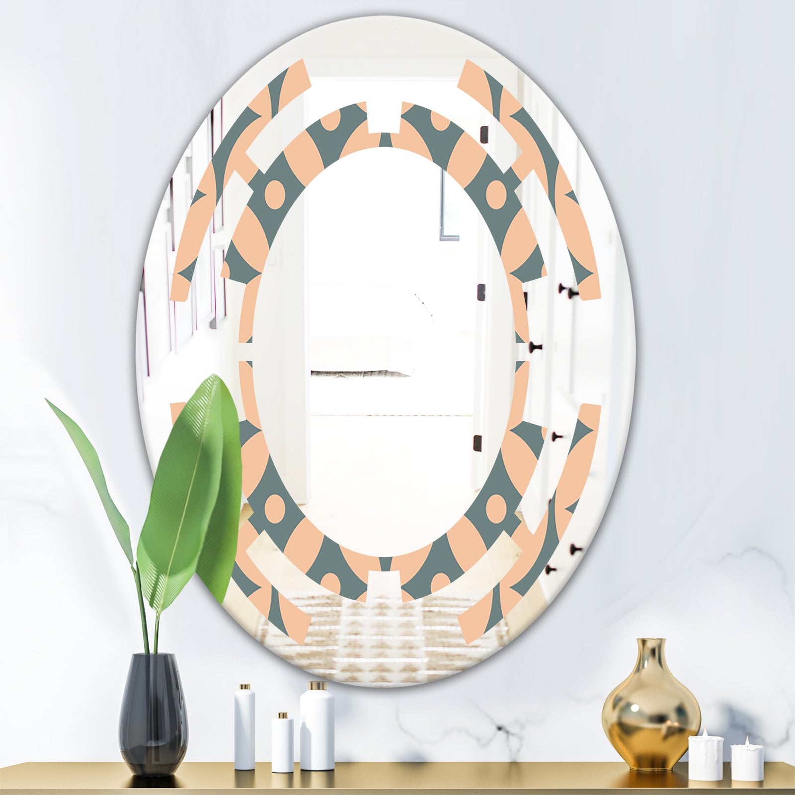 Retro Pattern Abstract Design IV - Modern Round or Oval Wall Mirror - Space